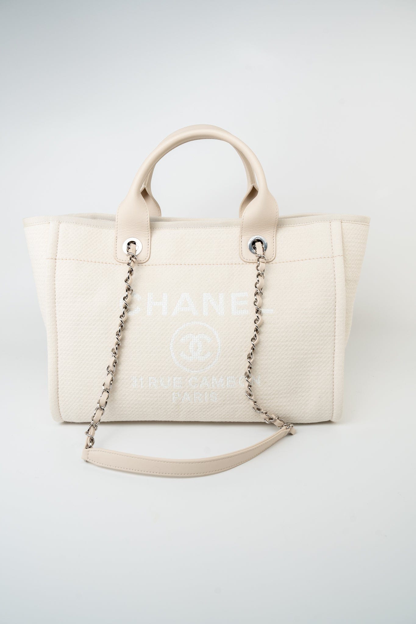 Chanel 22S Small Off White Deauville Shopping Bag SHW