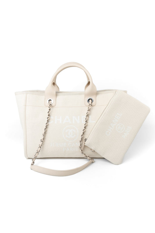 Chanel 22S Small Off White Deauville Shopping Bag SHW