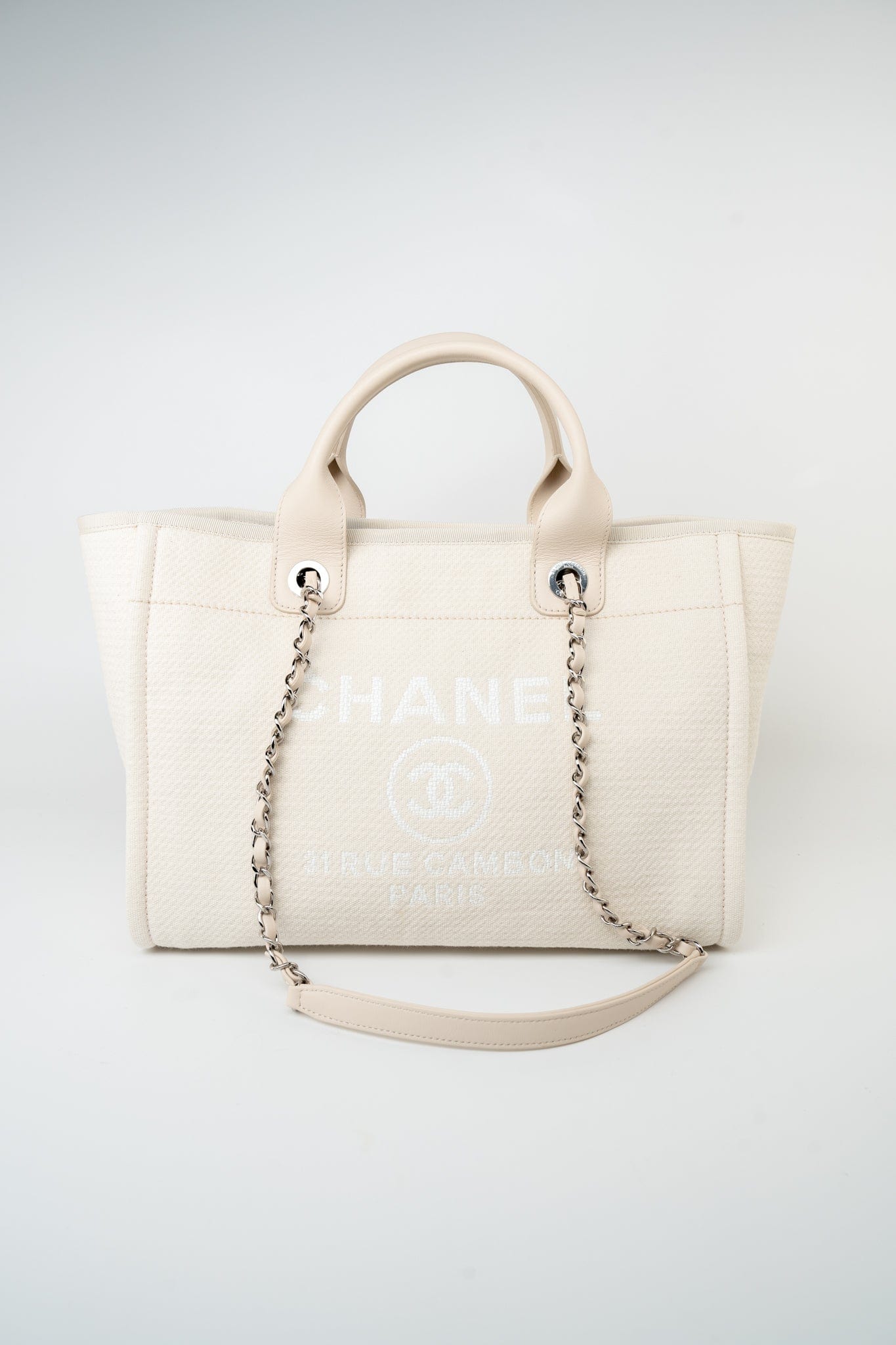 Chanel 22S Small Off White Deauville Shopping Bag SHW