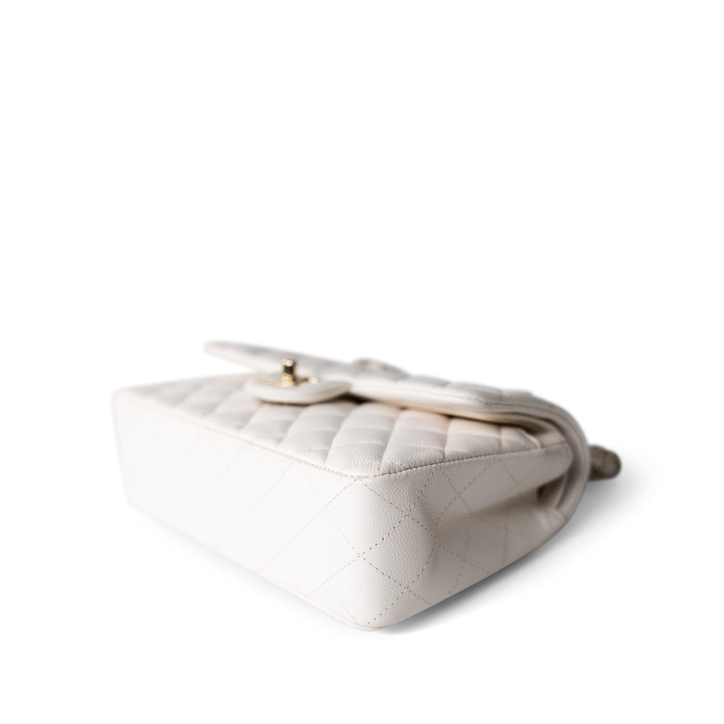 21S White Caviar Quilted Classic Flap Small Light Gold Hardware