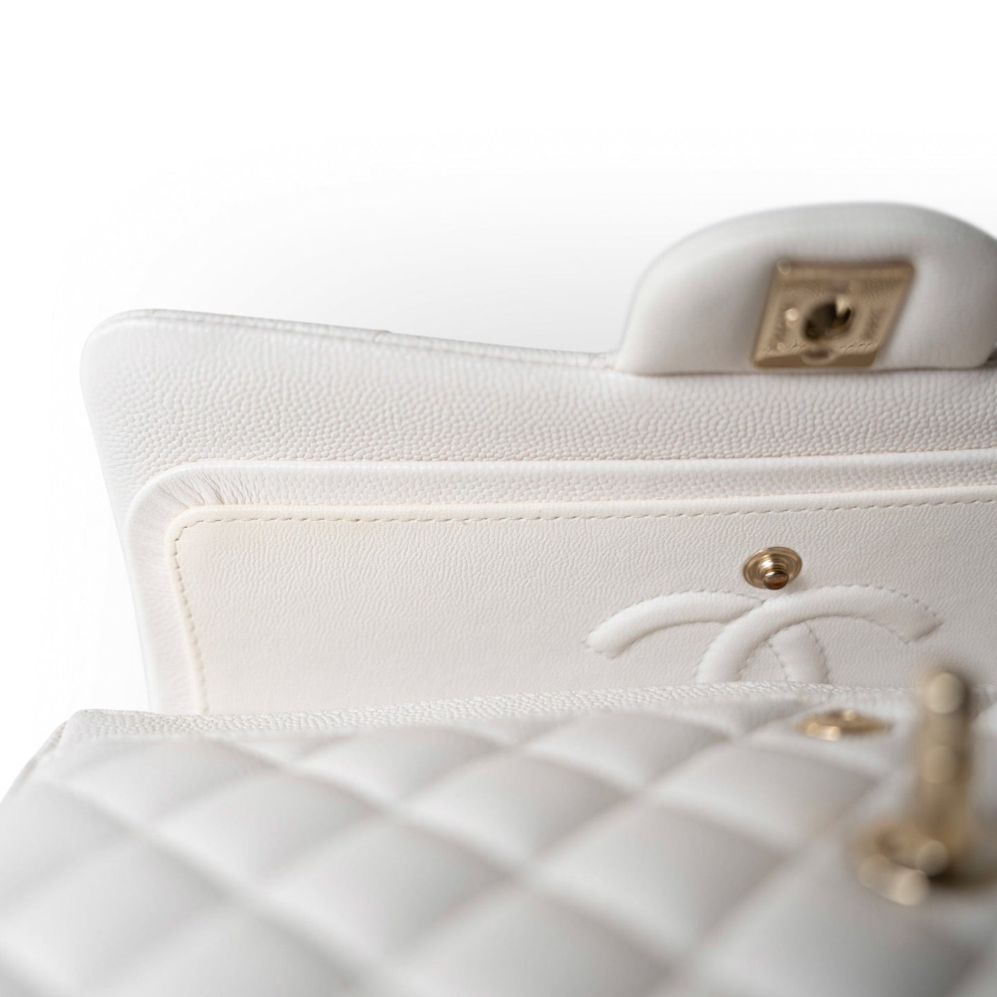 21S White Caviar Quilted Classic Flap Small Light Gold Hardware
