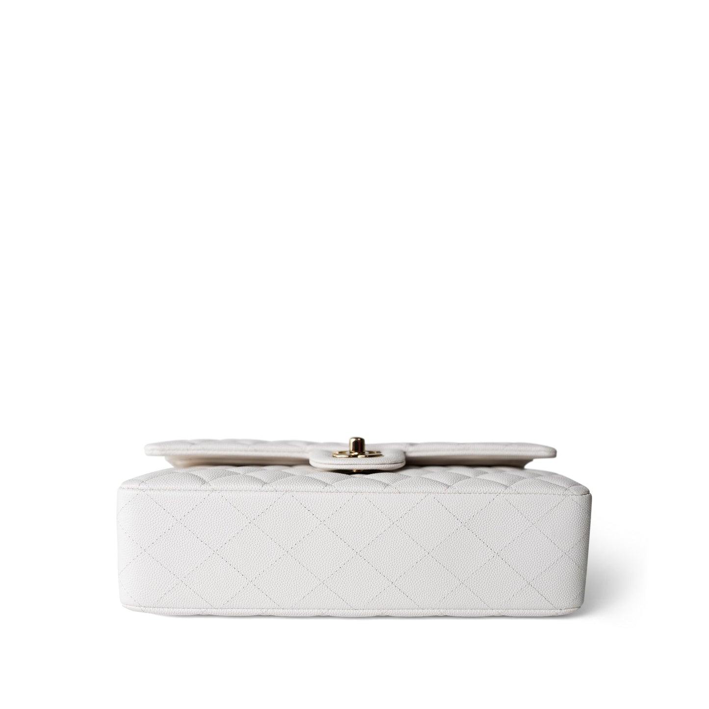 22p White/ Ivory Caviar Quilted Classic Flap Medium Light Gold Hardware