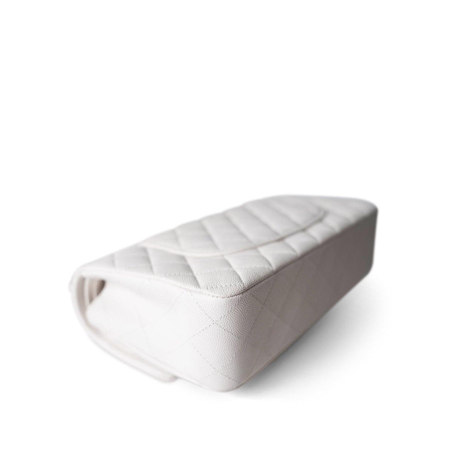 22p White/ Ivory Caviar Quilted Classic Flap Medium Light Gold Hardware