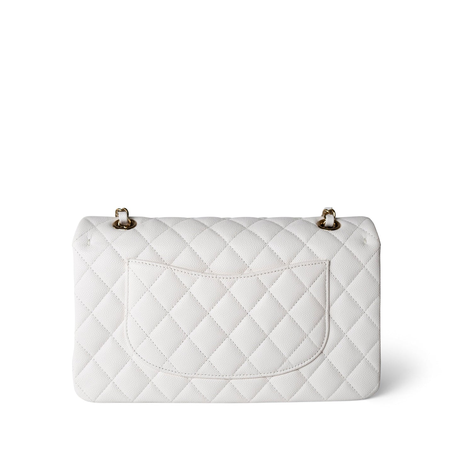 22p White/ Ivory Caviar Quilted Classic Flap Medium Light Gold Hardware