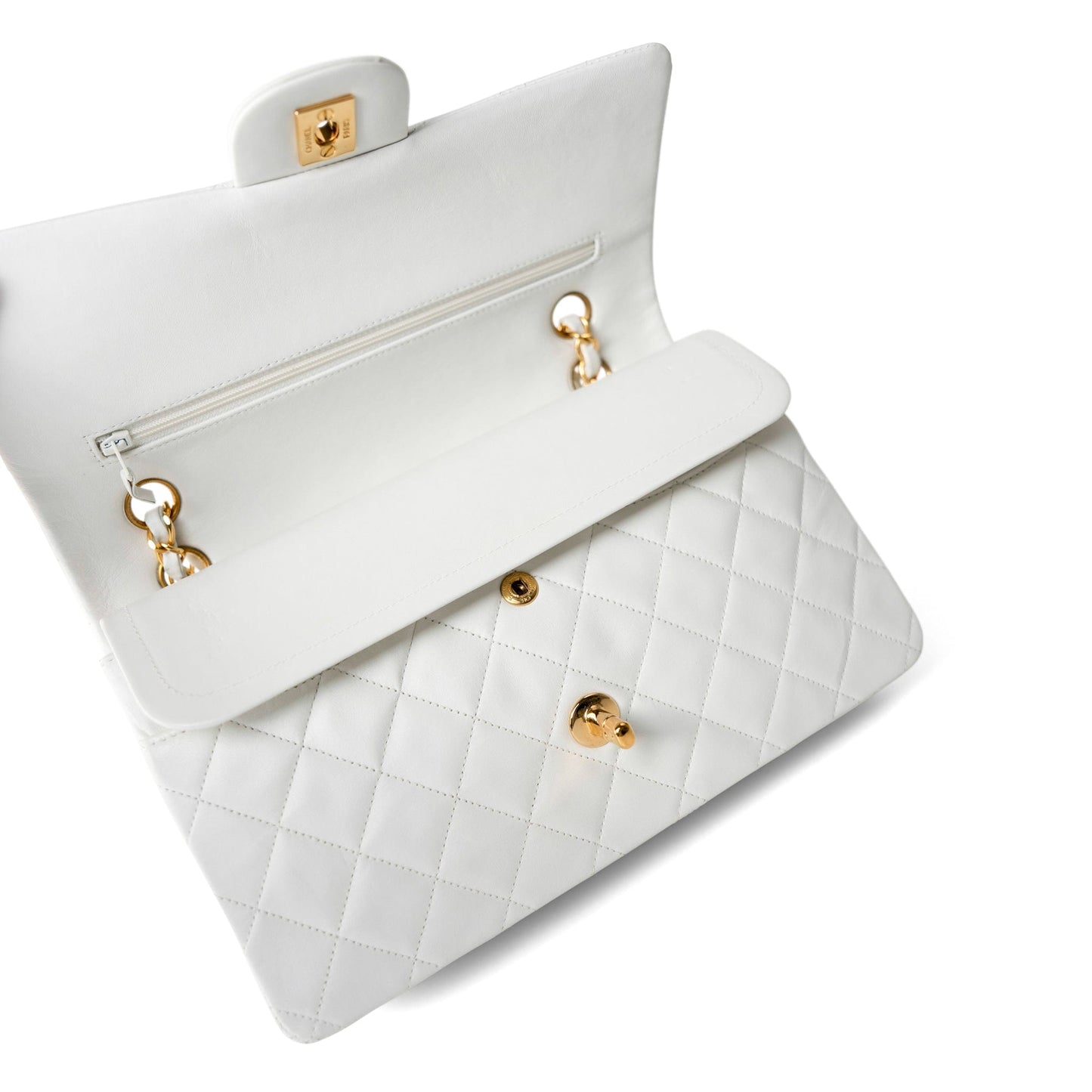 Vintage White Lambskin Quilted Classic Flap Medium Gold Hardware