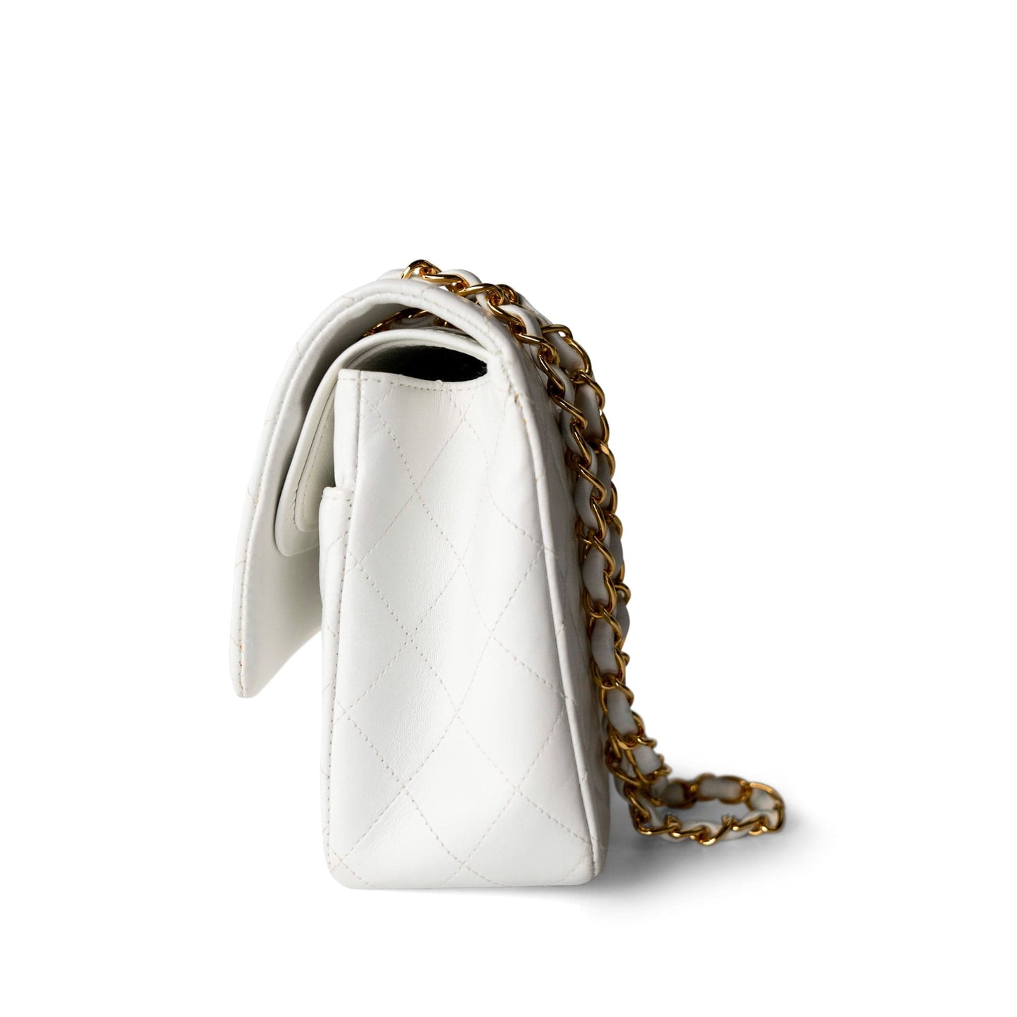 Vintage White Lambskin Quilted Classic Flap Medium Gold Hardware