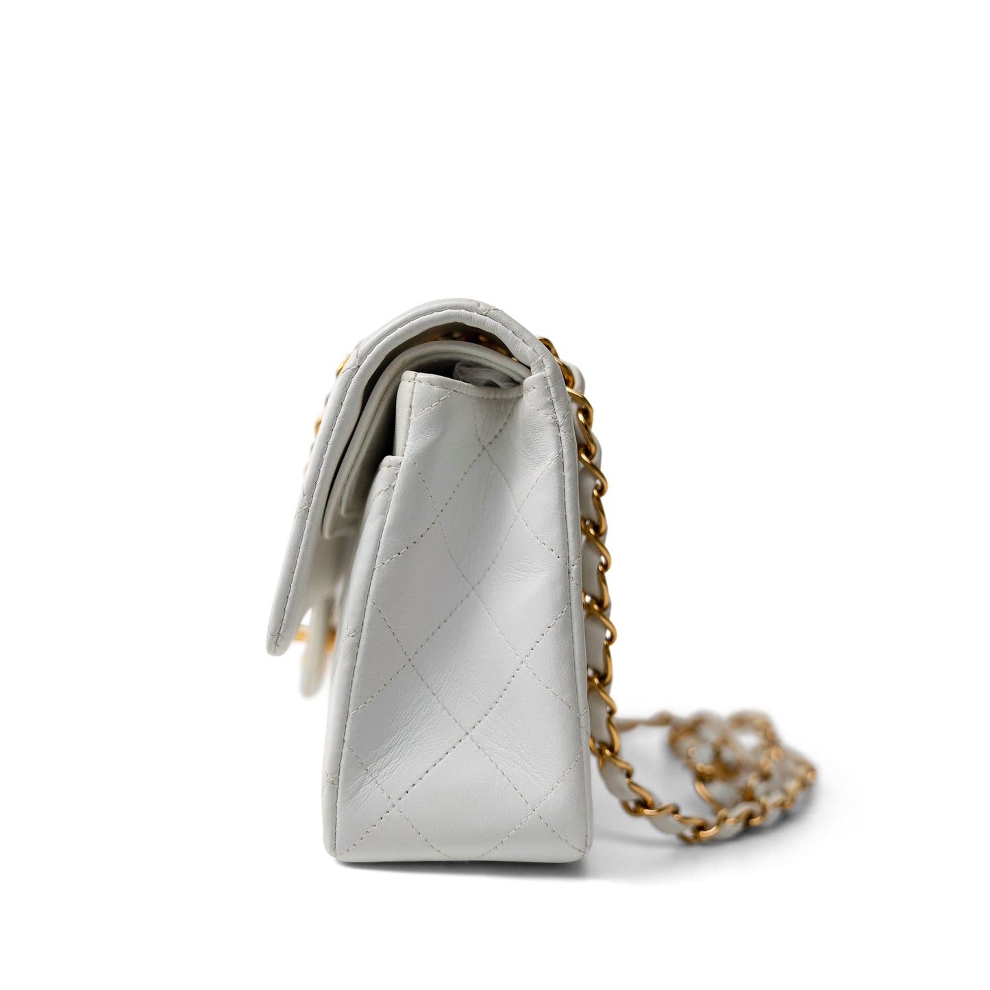 Vintage White Lambskin Quilted Classic Flap Small Gold Hardware