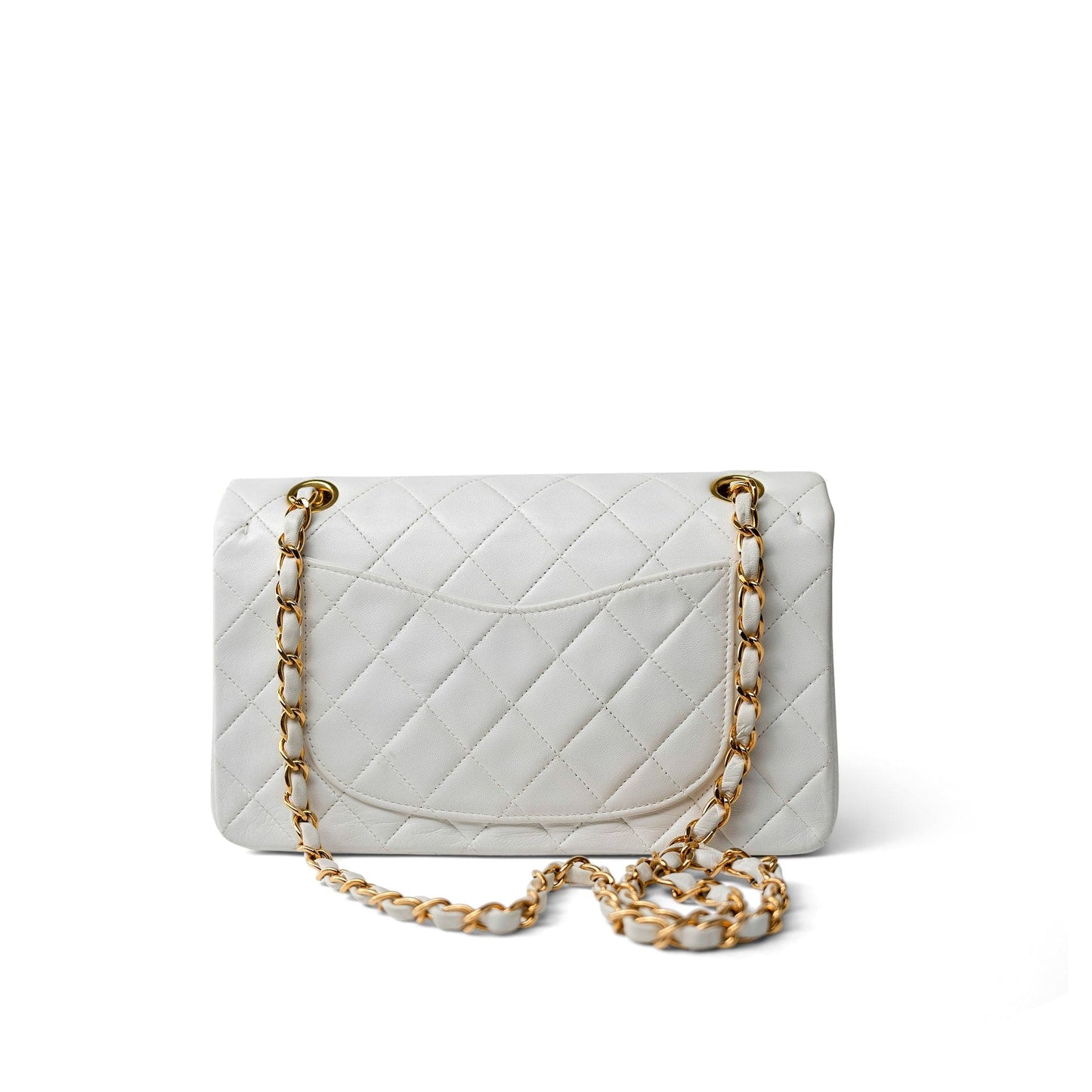 Vintage White Lambskin Quilted Classic Flap Small Gold Hardware