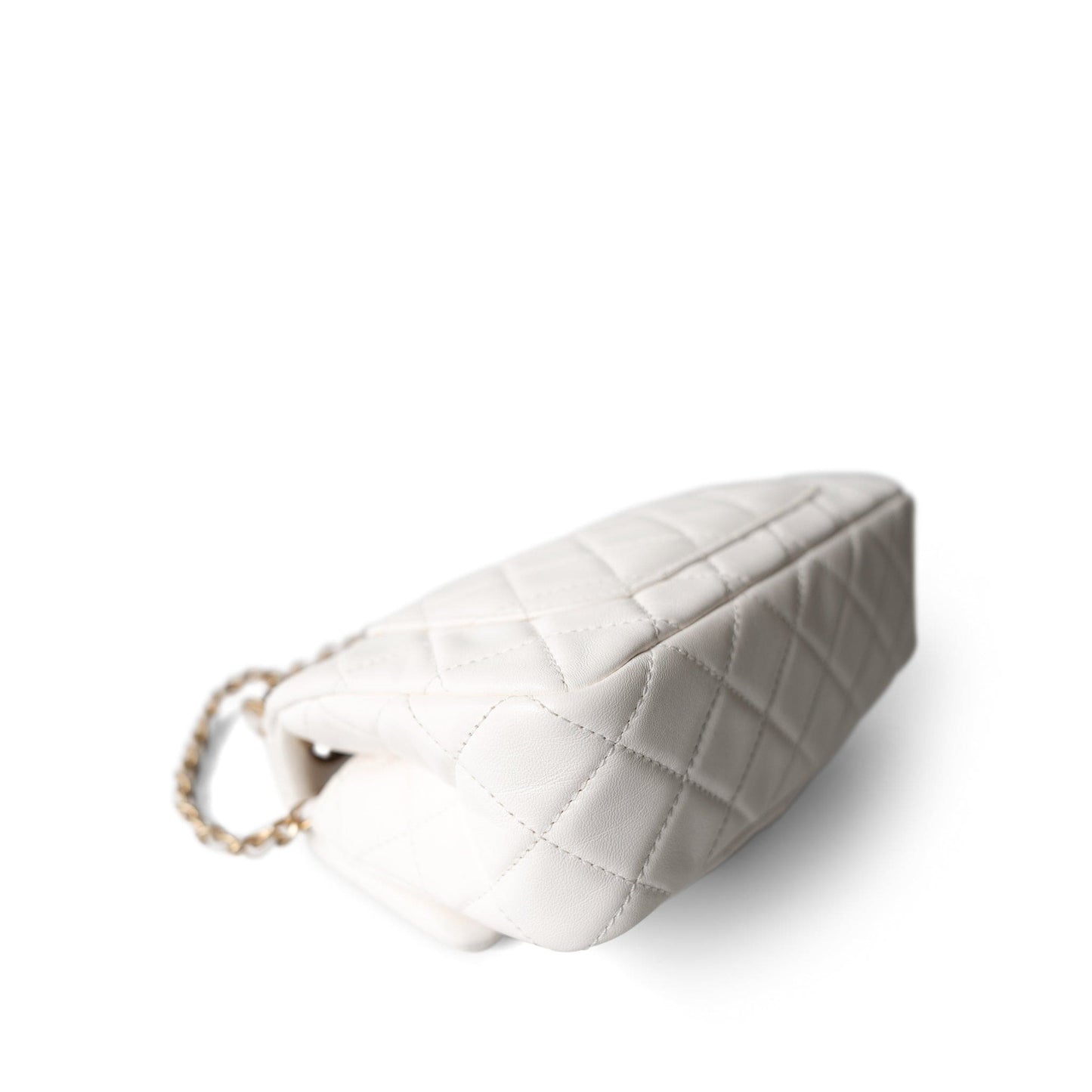 21B White Lambskin Quilted Mini Rectangular Pearl Crush Antique Gold Hardware
