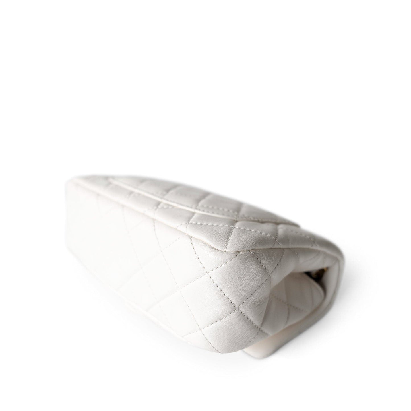 21B White Lambskin Quilted Mini Rectangular Pearl Crush Antique Gold Hardware