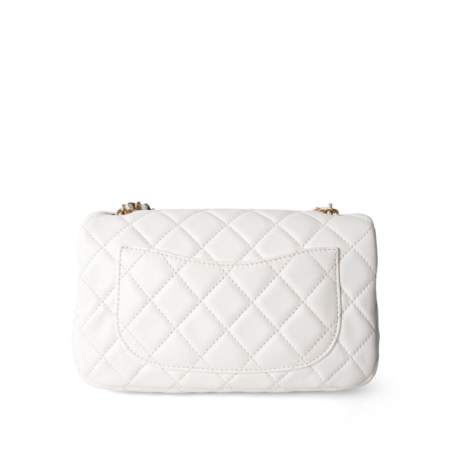 21B White Lambskin Quilted Mini Rectangular Pearl Crush Antique Gold Hardware
