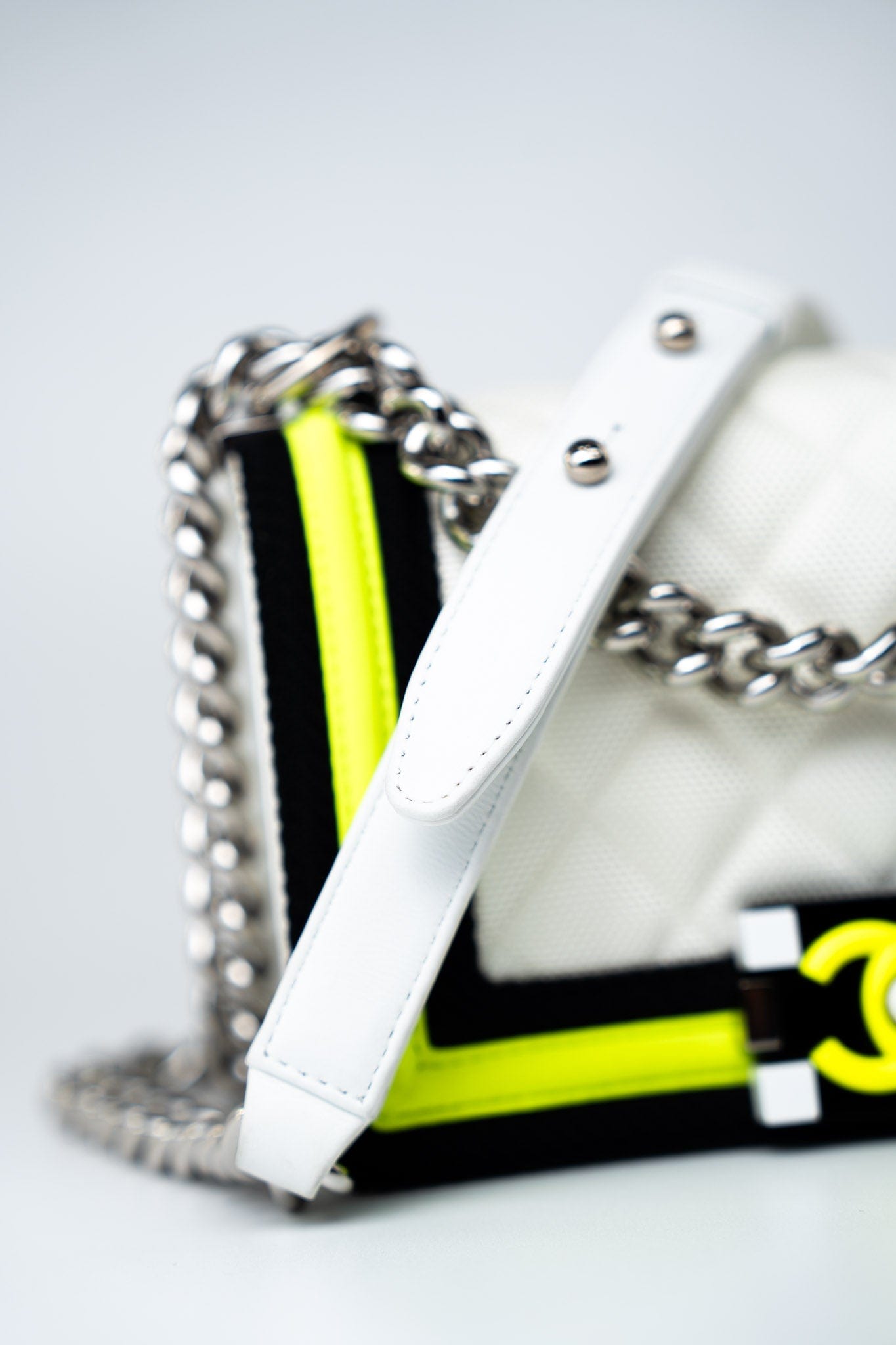 Small Fluo Boy Flap Nylon Quilted White Black Yellow