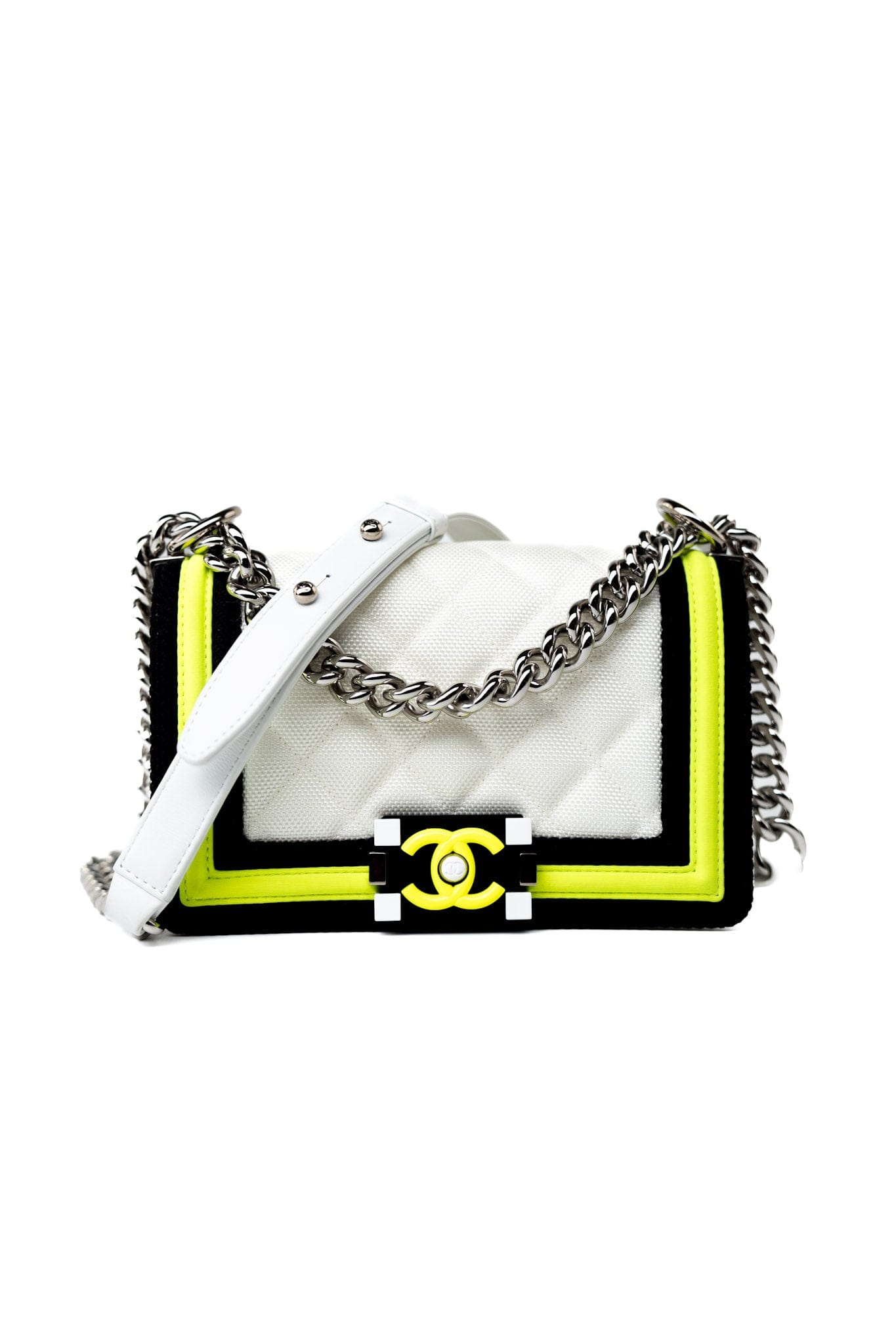 Small Fluo Boy Flap Nylon Quilted White Black Yellow