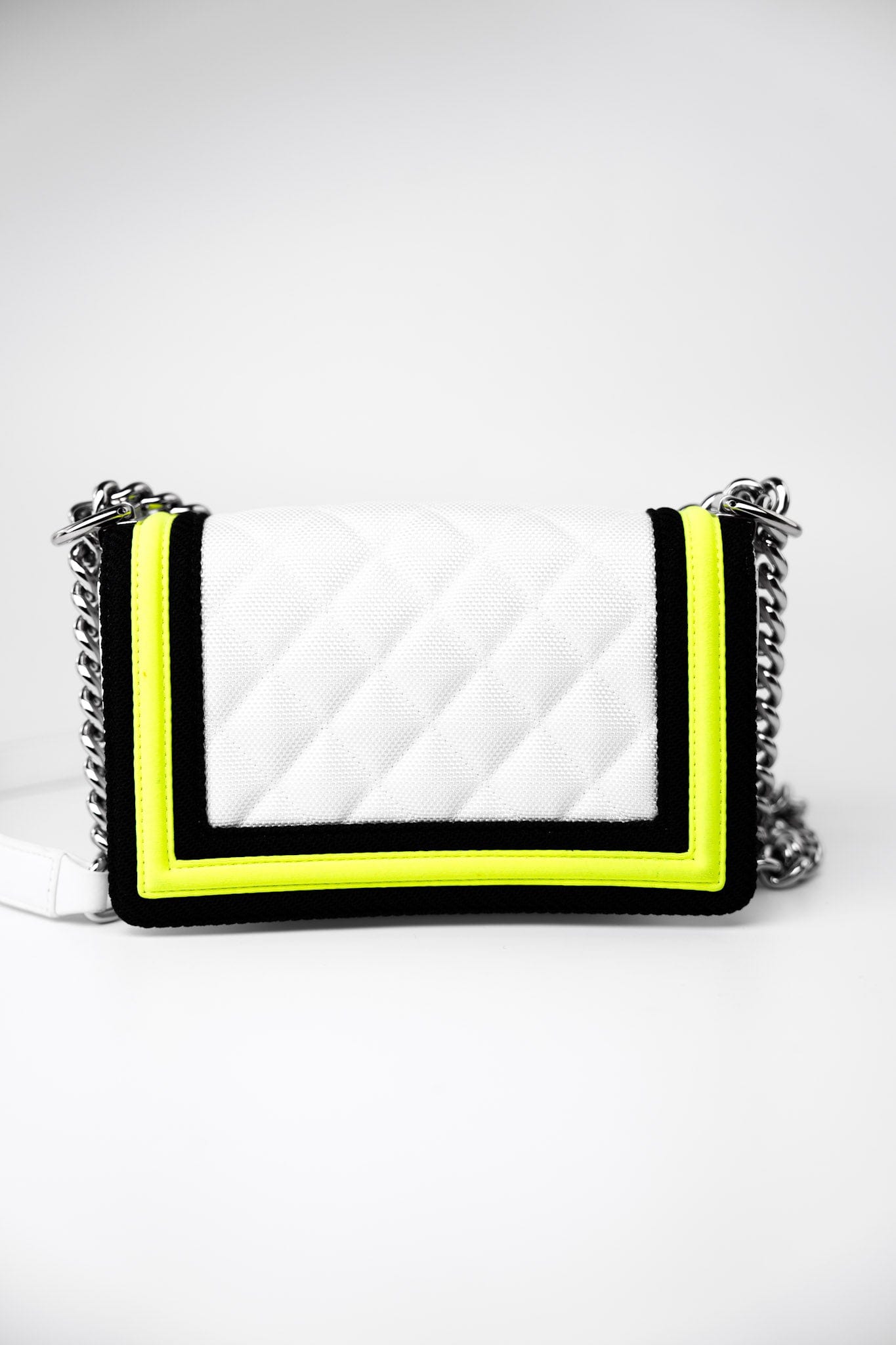 Small Fluo Boy Flap Nylon Quilted White Black Yellow
