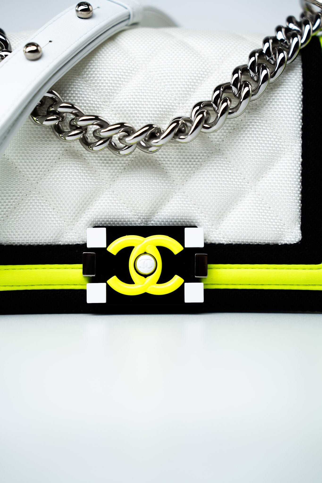 Small Fluo Boy Flap Nylon Quilted White Black Yellow