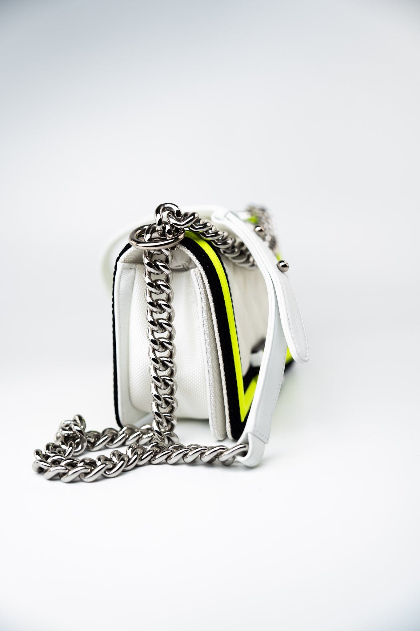 Small Fluo Boy Flap Nylon Quilted White Black Yellow