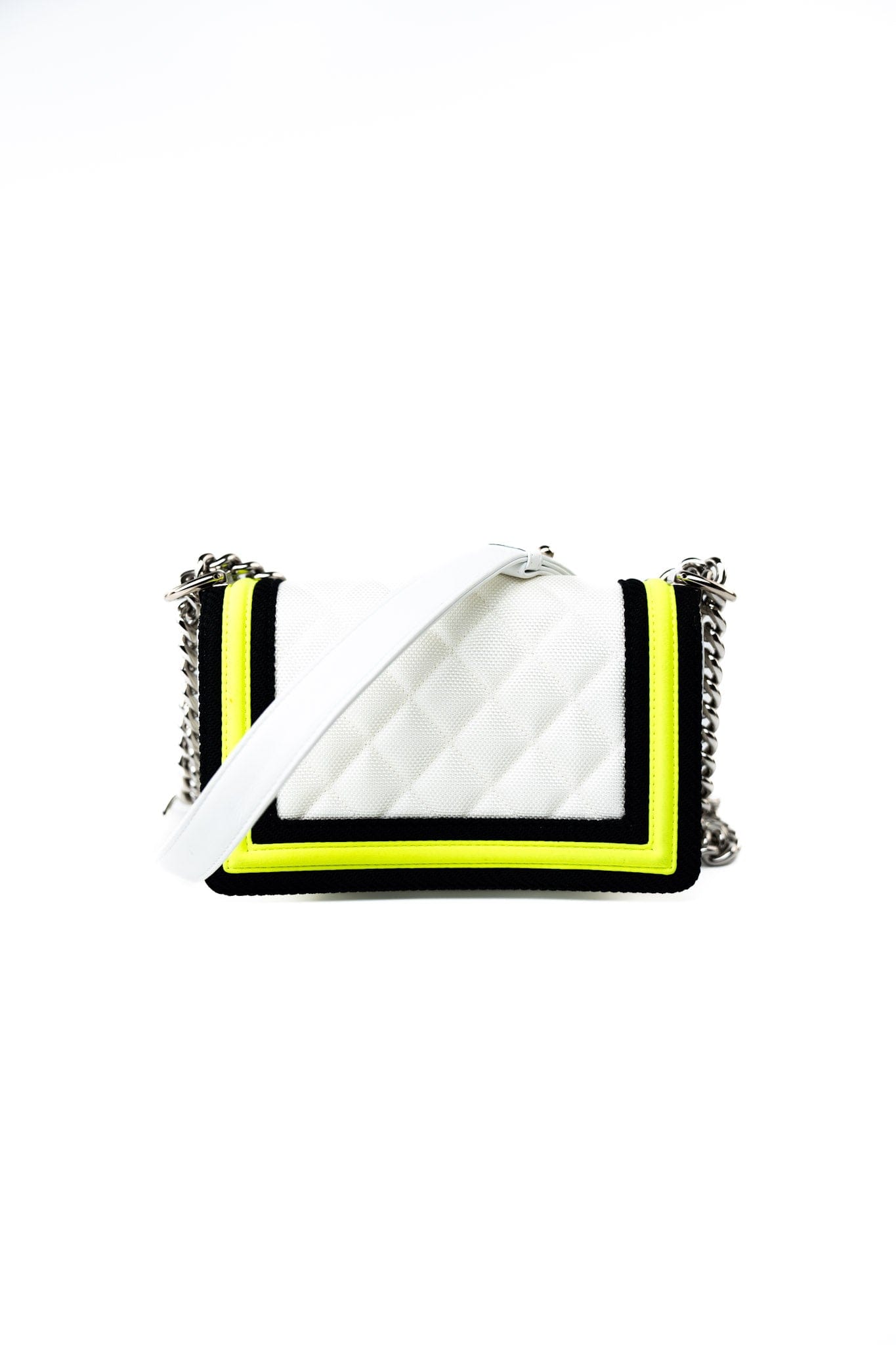 Small Fluo Boy Flap Nylon Quilted White Black Yellow