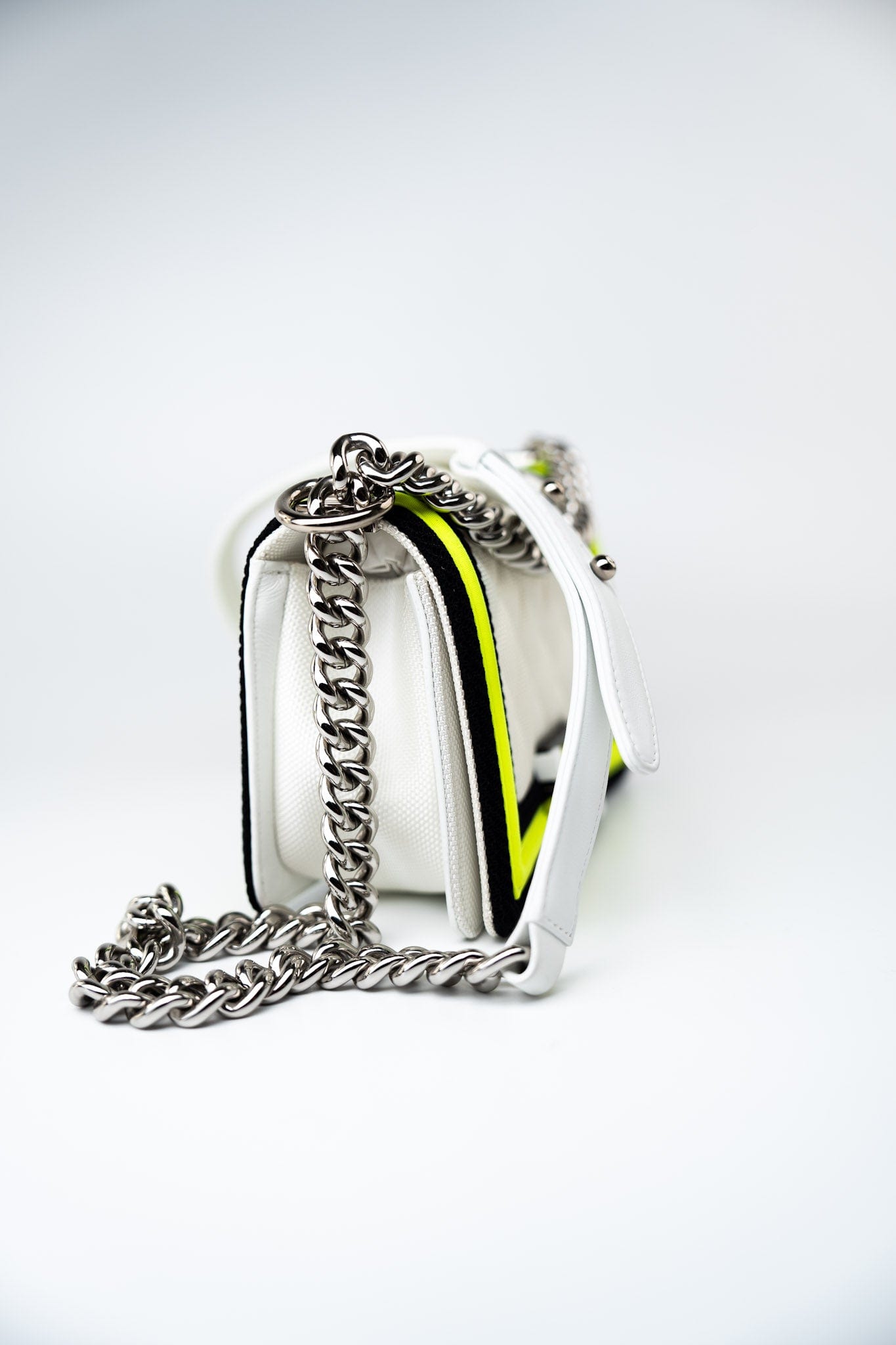 Small Fluo Boy Flap Nylon Quilted White Black Yellow