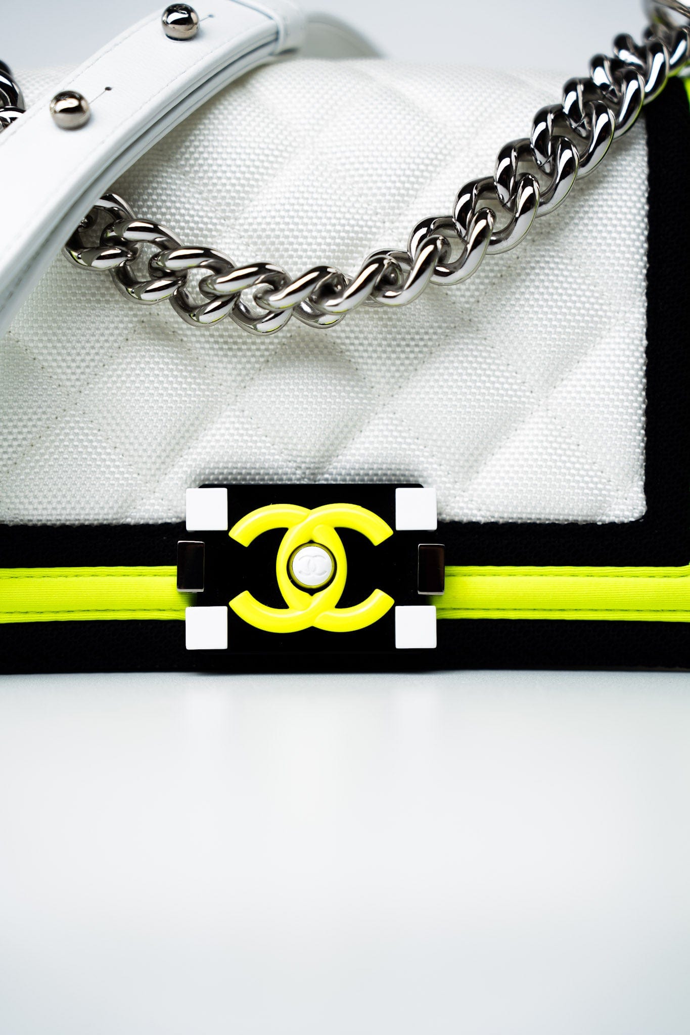 Small Fluo Boy Flap Nylon Quilted White Black Yellow