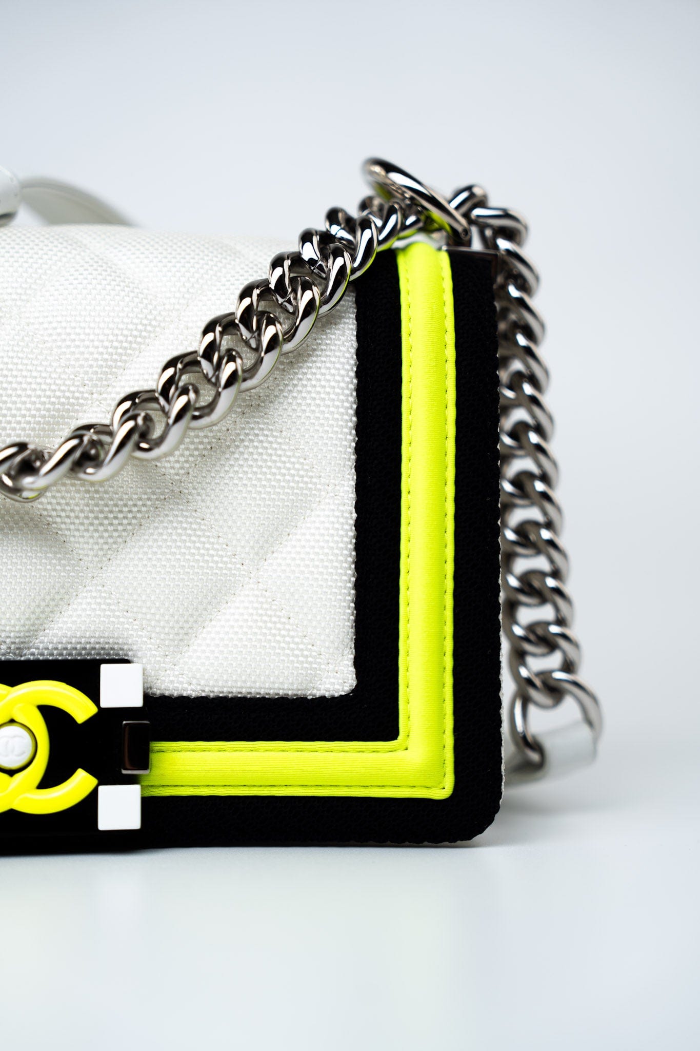 Small Fluo Boy Flap Nylon Quilted White Black Yellow