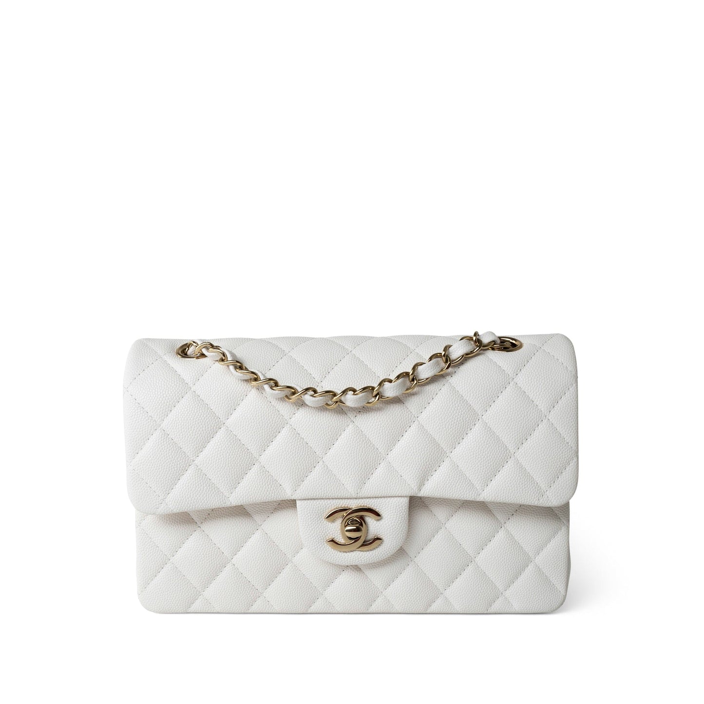 White Caviar Quilted Classic Flap Small Light Gold Hardware