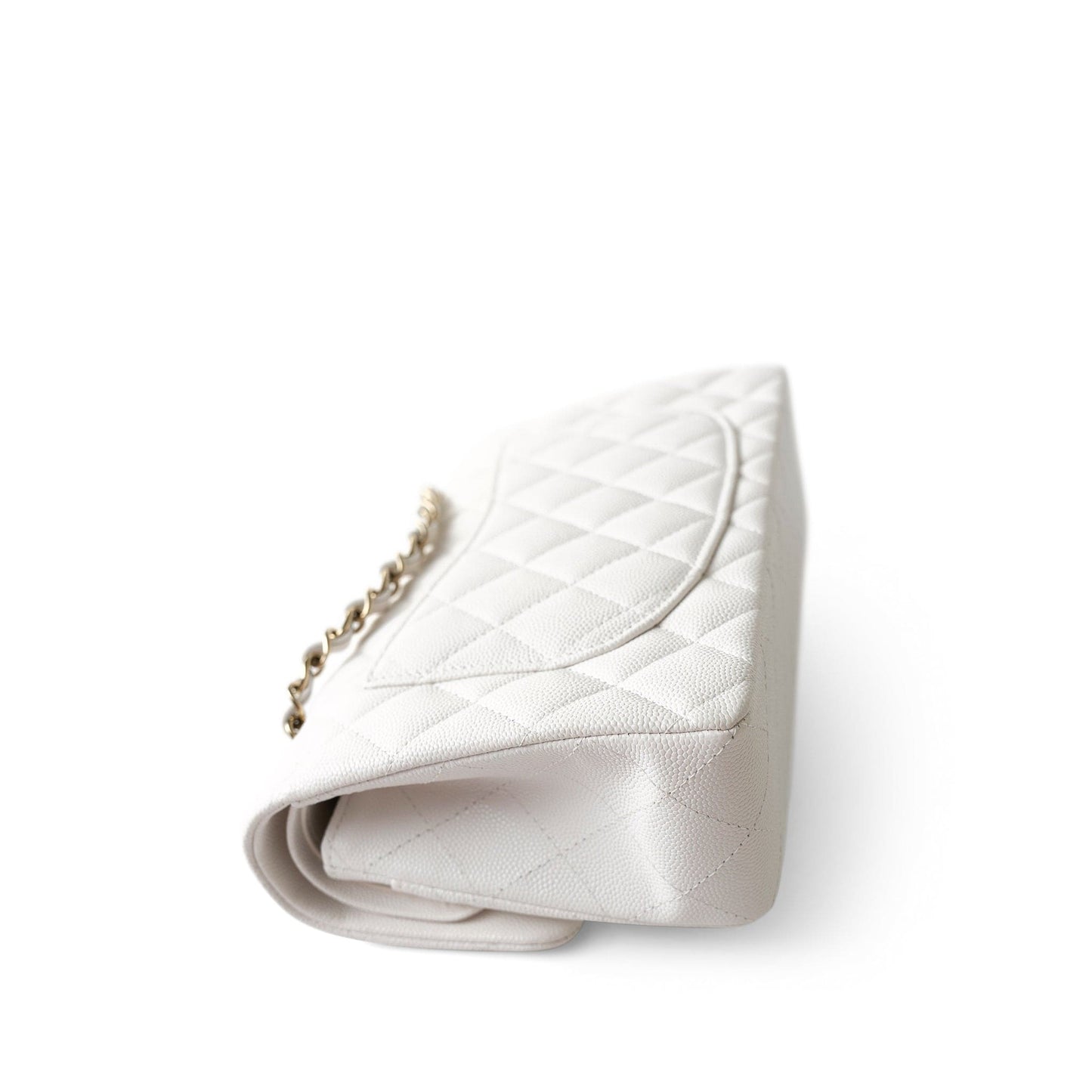 White Caviar Quilted Classic Flap Small Light Gold Hardware