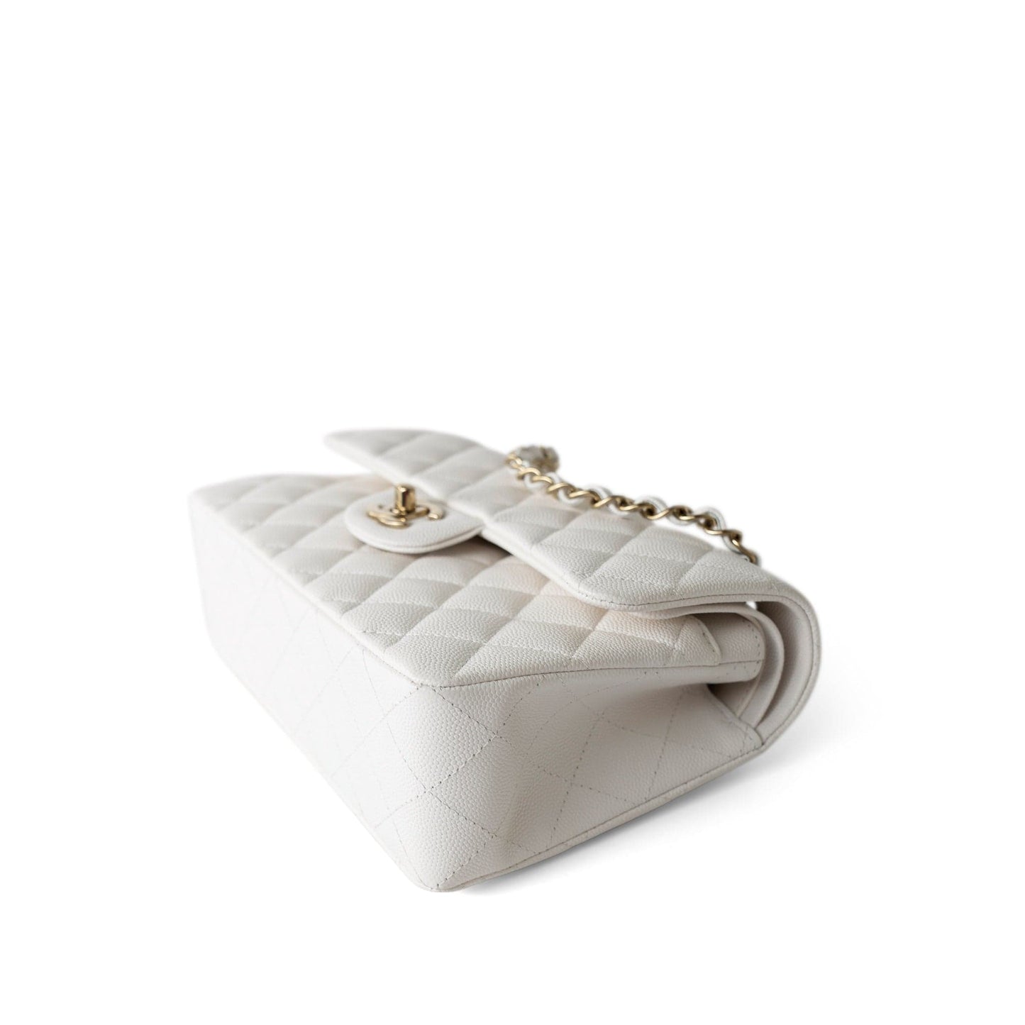 White Caviar Quilted Classic Flap Small Light Gold Hardware