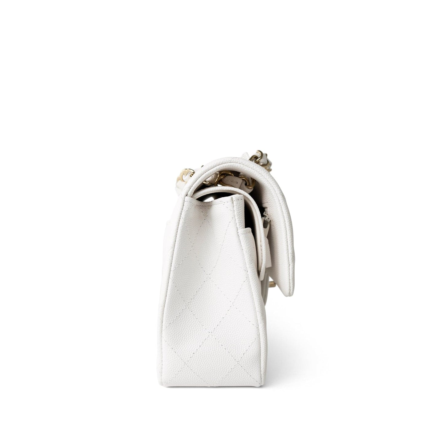 White Caviar Quilted Classic Flap Small Light Gold Hardware