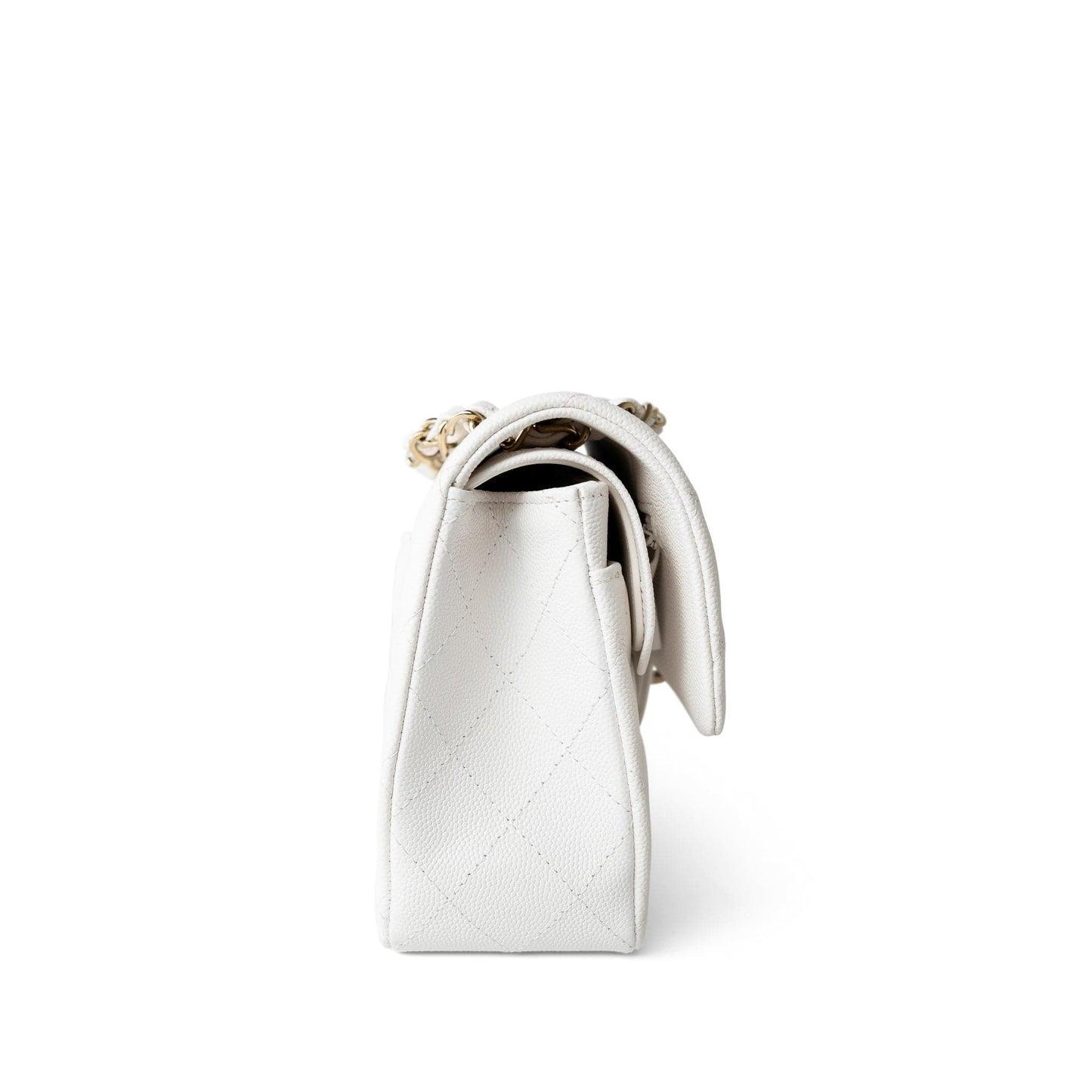 White Caviar Quilted Classic Flap Small Light Gold Hardware
