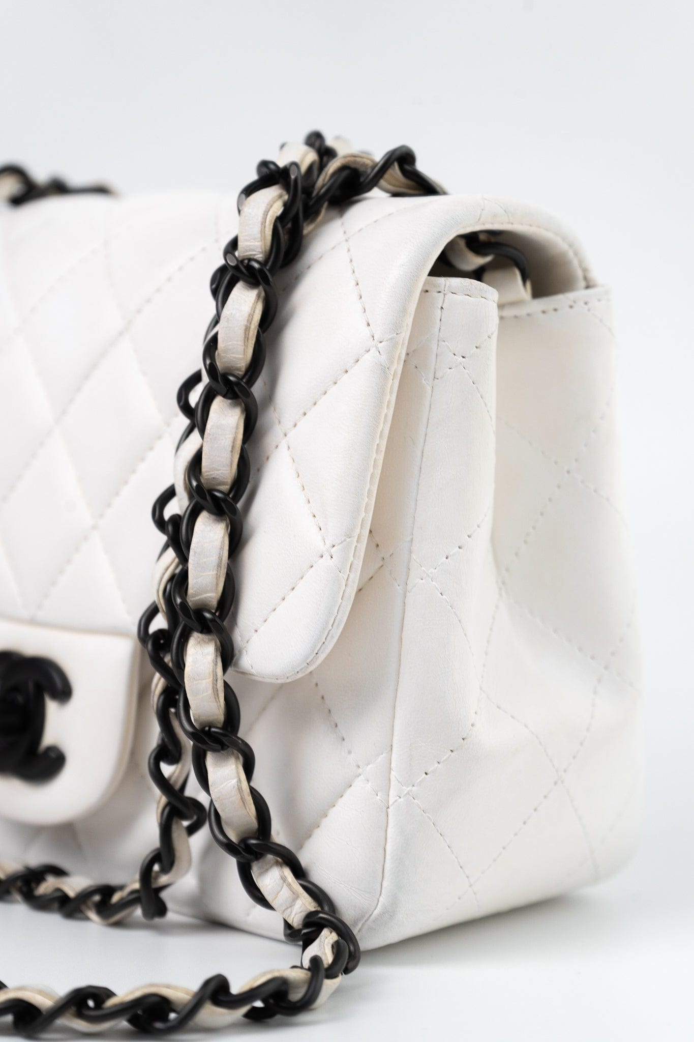 White Lambskin Quilted Mini Square Single Flap