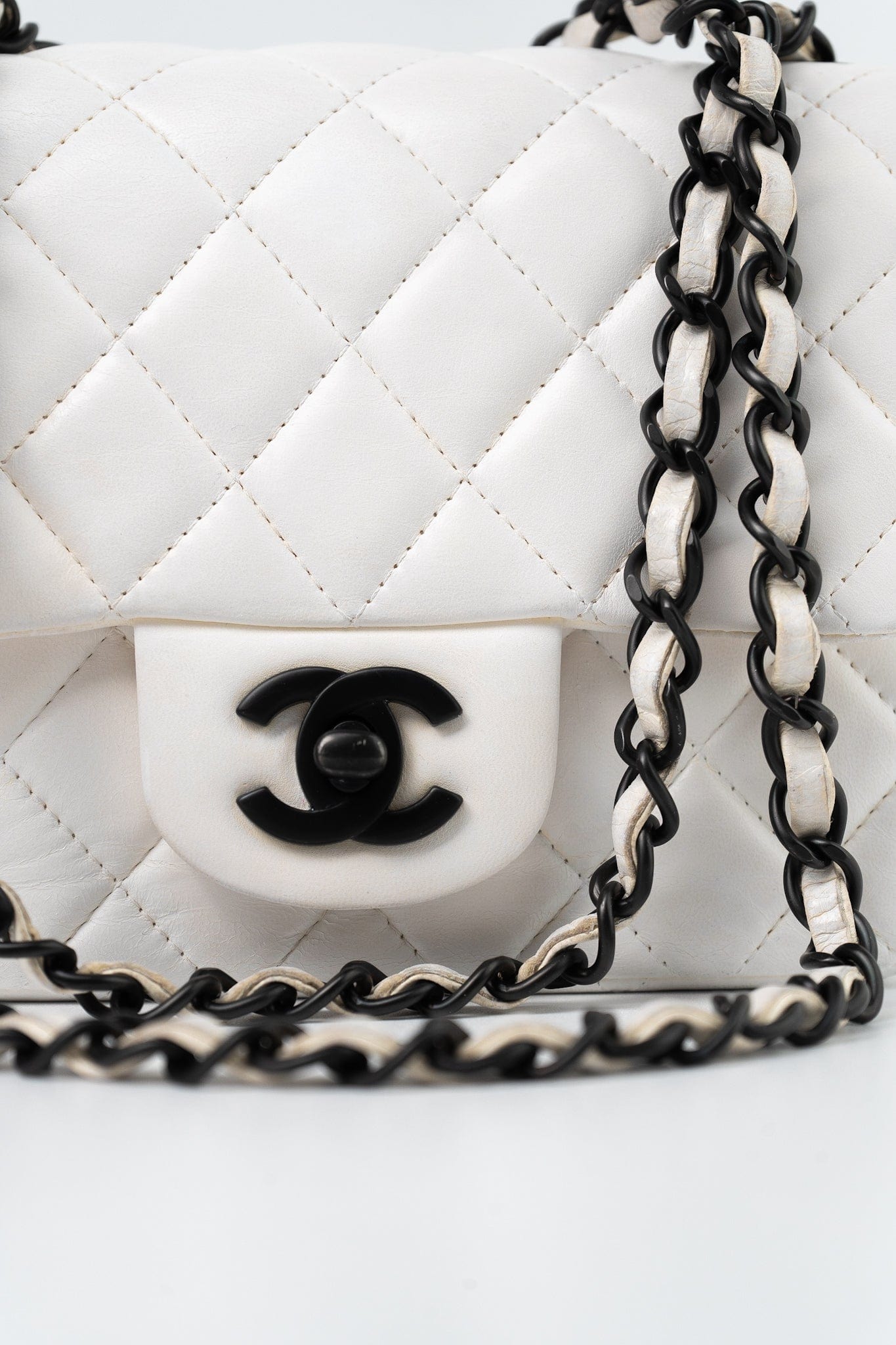 White Lambskin Quilted Mini Square Single Flap