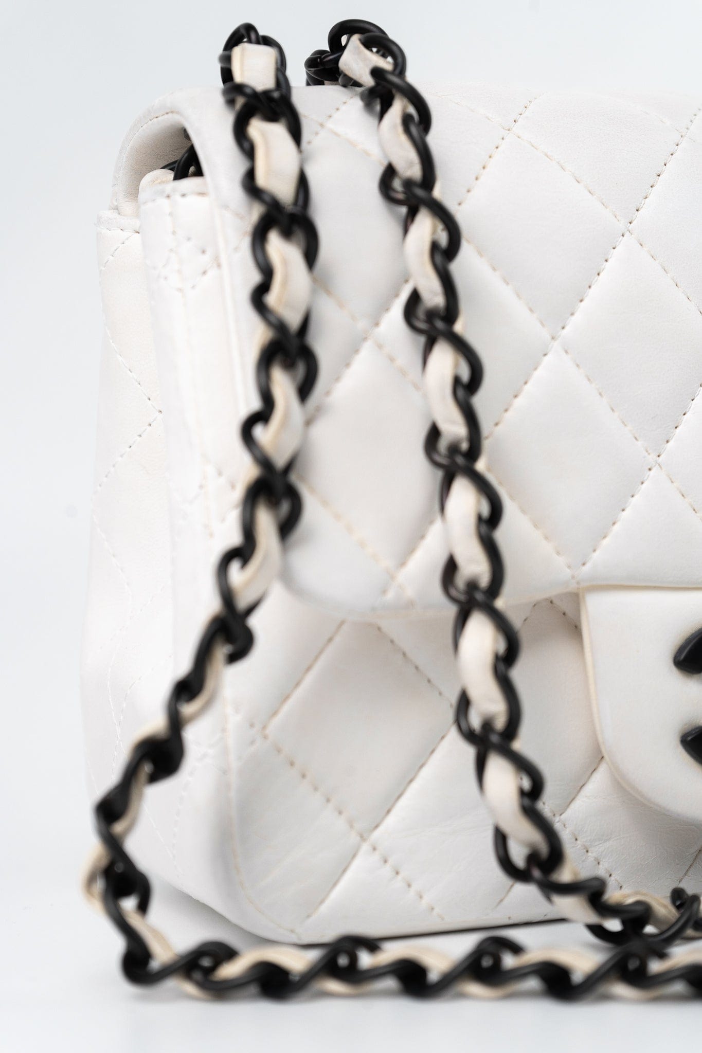 White Lambskin Quilted Mini Square Single Flap
