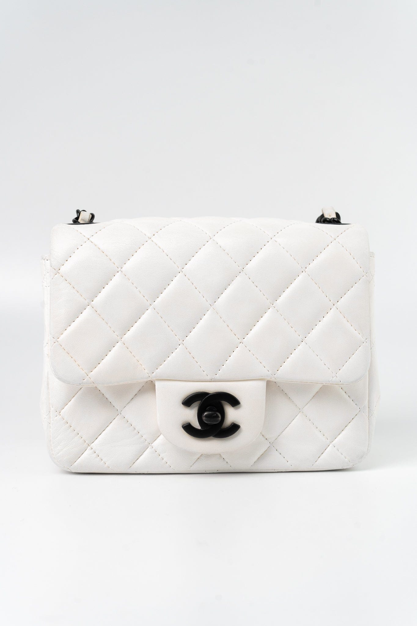 White Lambskin Quilted Mini Square Single Flap
