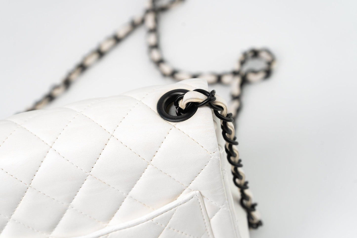 White Lambskin Quilted Mini Square Single Flap