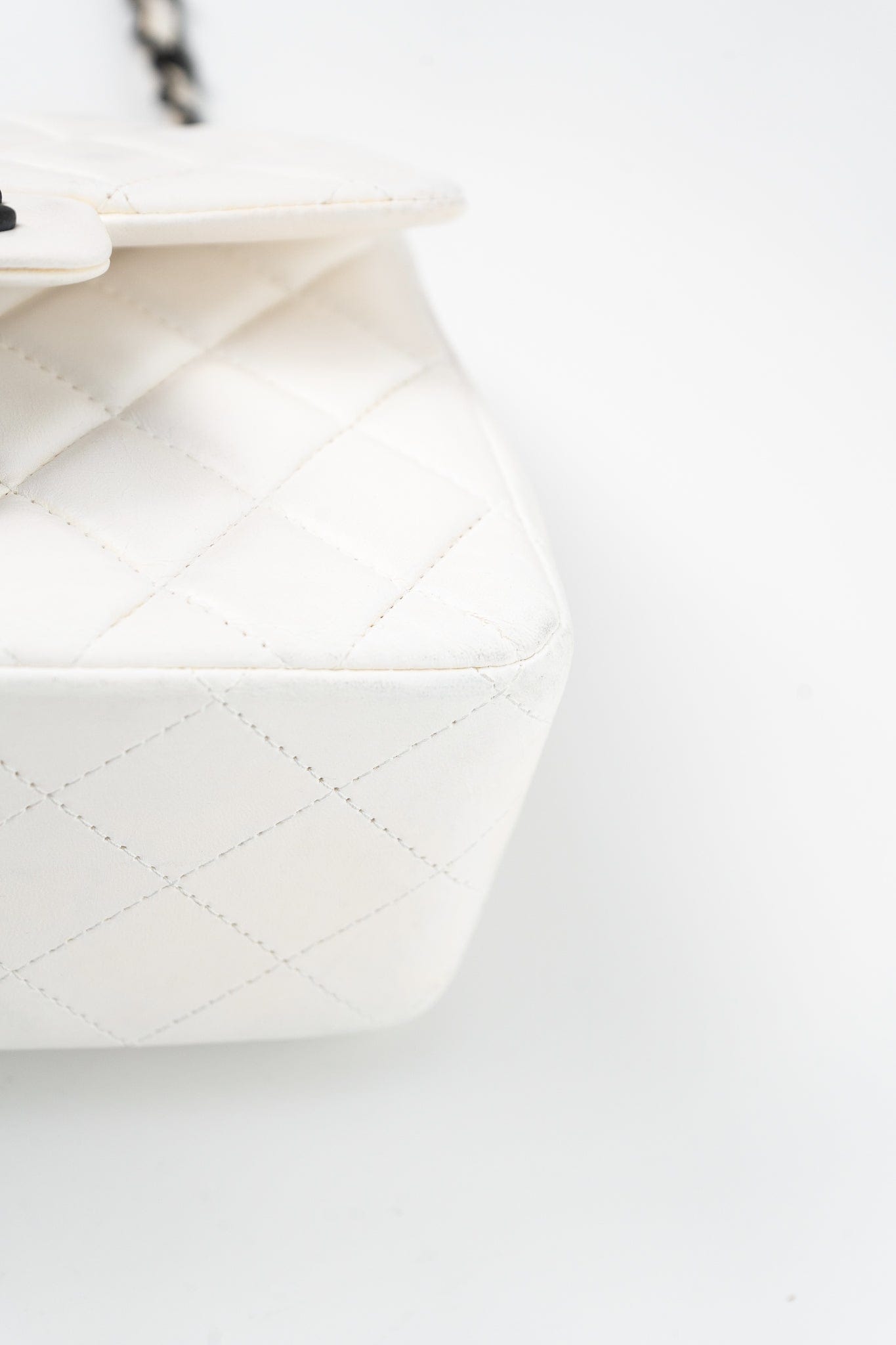 White Lambskin Quilted Mini Square Single Flap