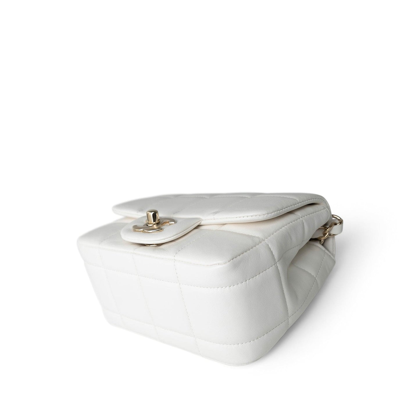 White Lambskin Resin Crystal Square Quilted Monacoco Mini Square Flap