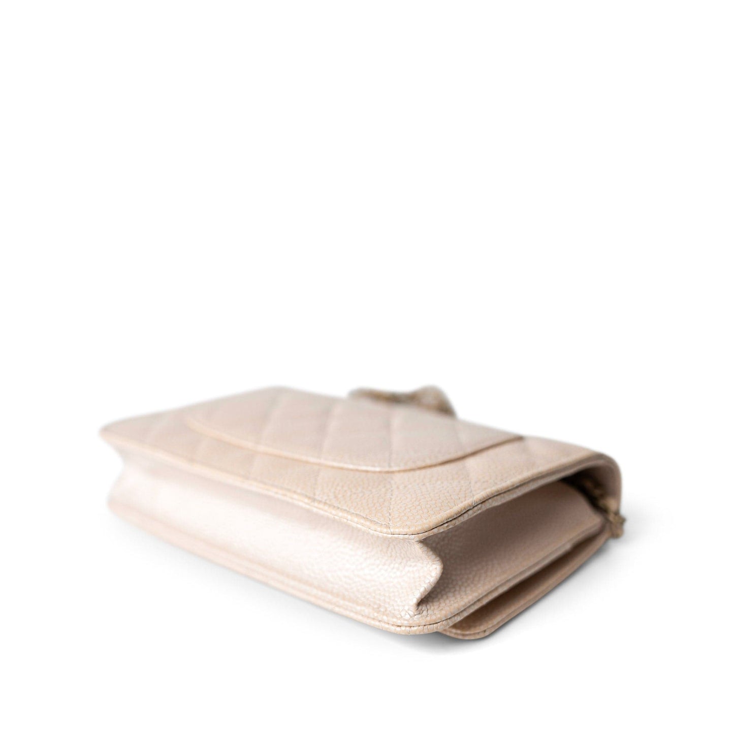 12P Pearly Beige Caviar Quilted Wallet on Chain WOC