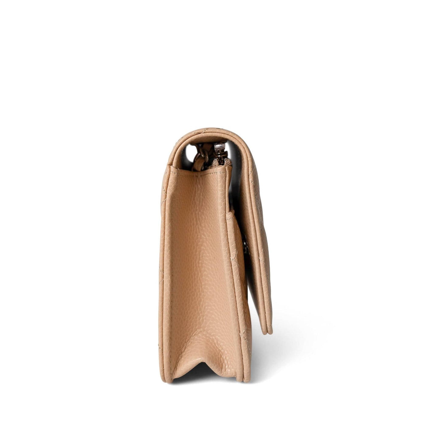 Beige Clair Caviar Quilted Wallet on Chain WOC Silver Hardware