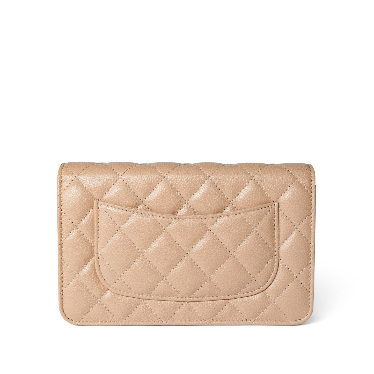 Beige Clair Caviar Quilted Wallet on Chain WOC Silver Hardware