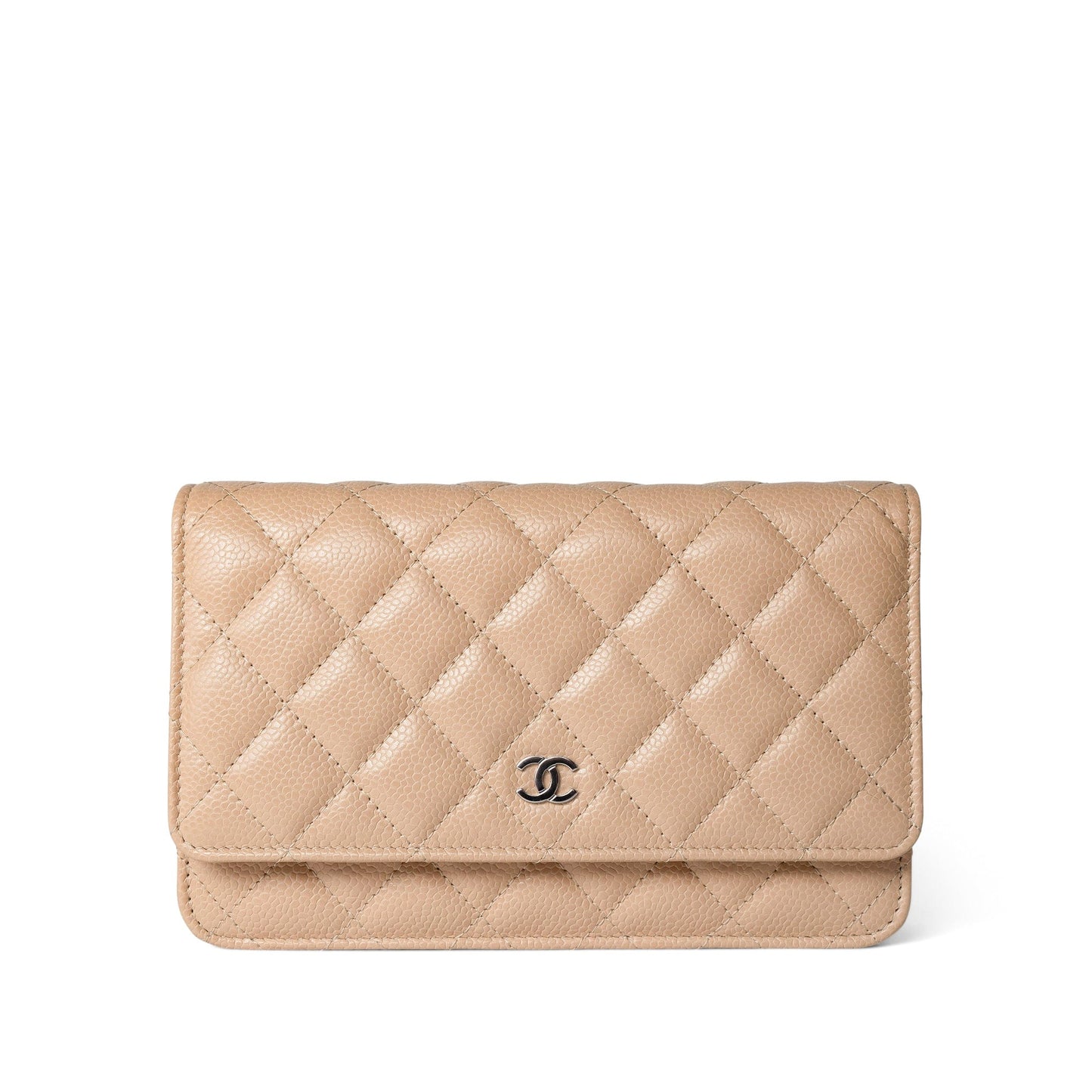 Beige Clair Caviar Quilted Wallet on Chain WOC Silver Hardware