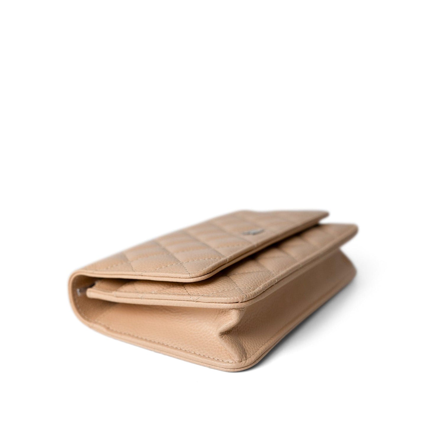 Beige Clair Caviar Quilted Wallet on Chain WOC Silver Hardware