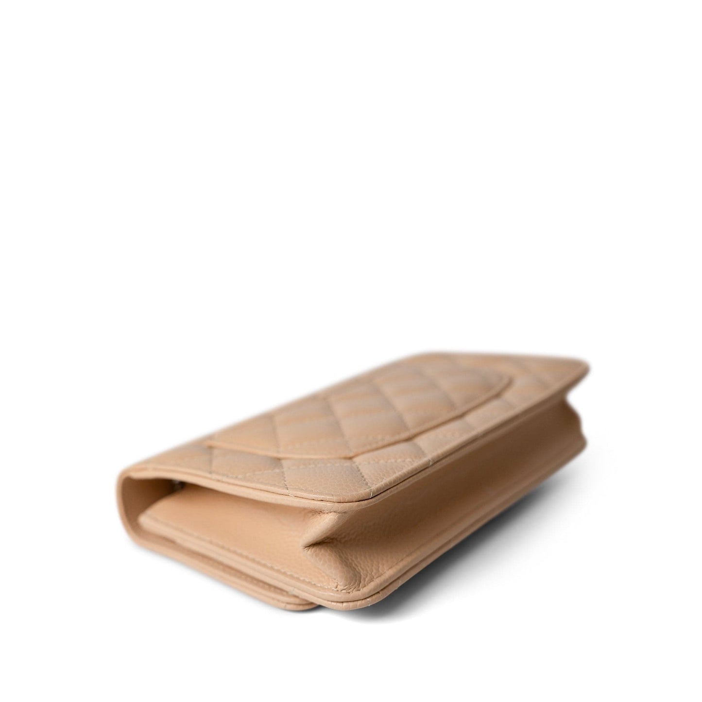 Beige Clair Caviar Quilted Wallet on Chain WOC Silver Hardware