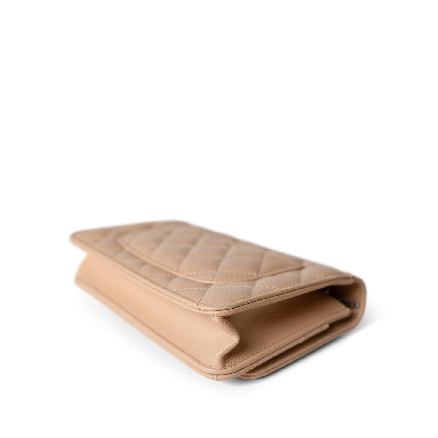 Beige Clair Caviar Quilted Wallet on Chain WOC Silver Hardware