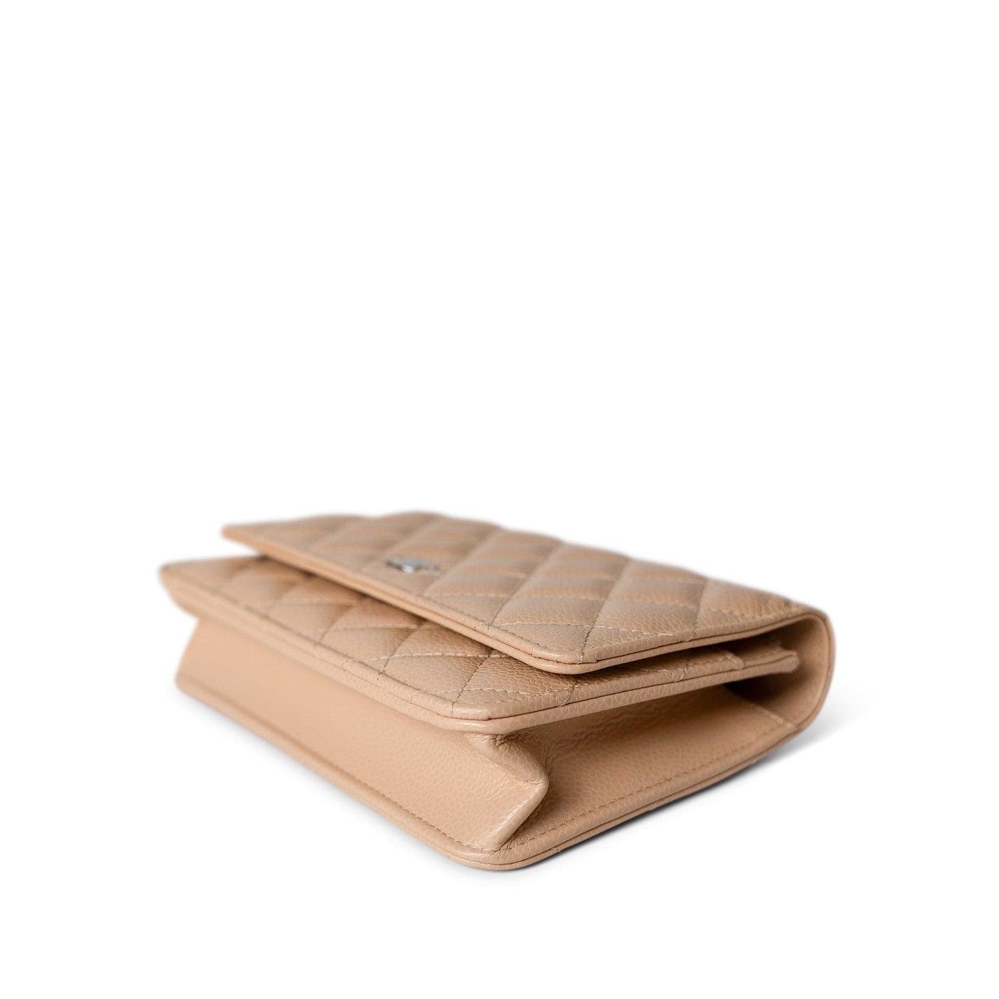 Beige Clair Caviar Quilted Wallet on Chain WOC Silver Hardware