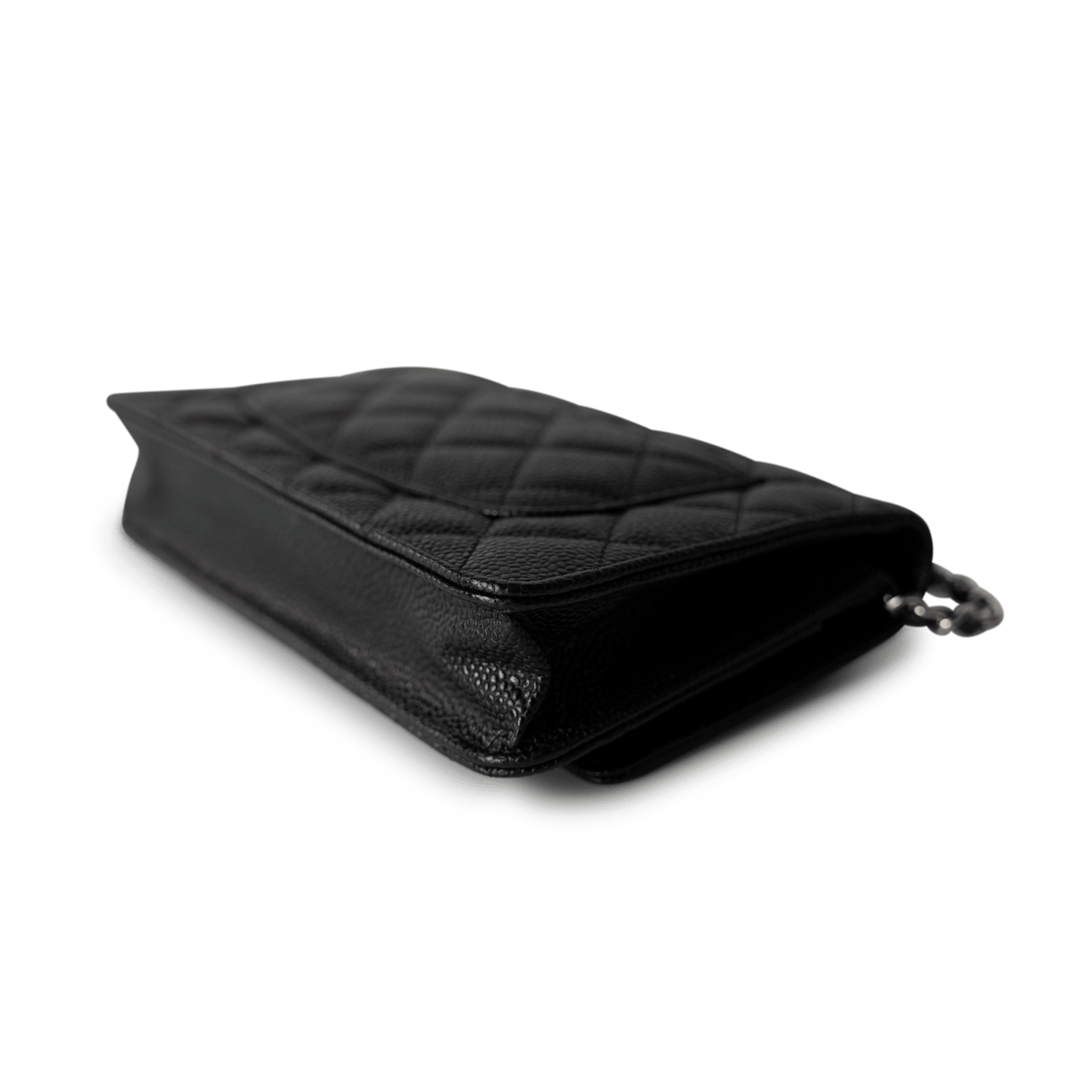 Black Caviar Quilted Wallet on Chain Silver Hardware