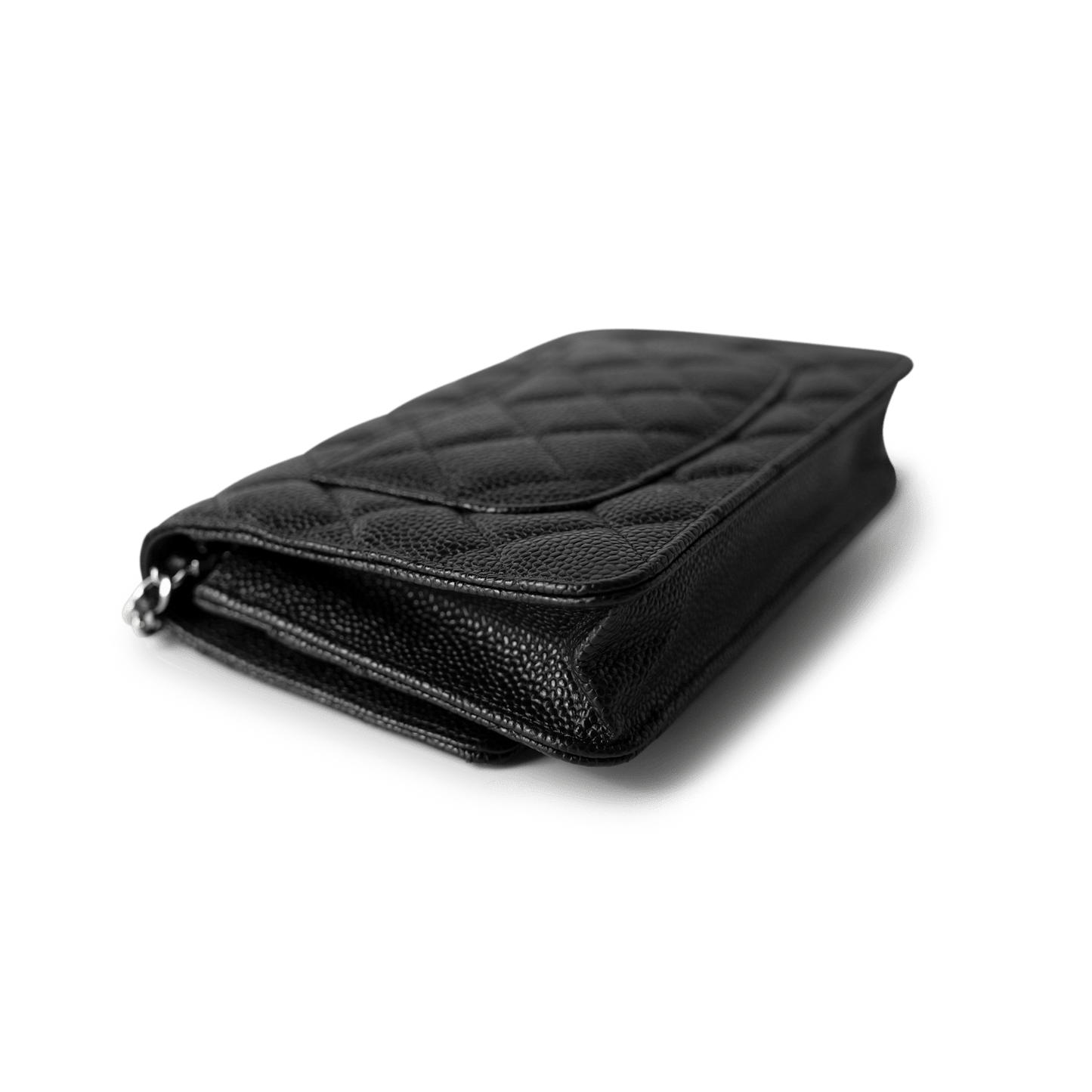 Black Caviar Quilted Wallet on Chain Silver Hardware
