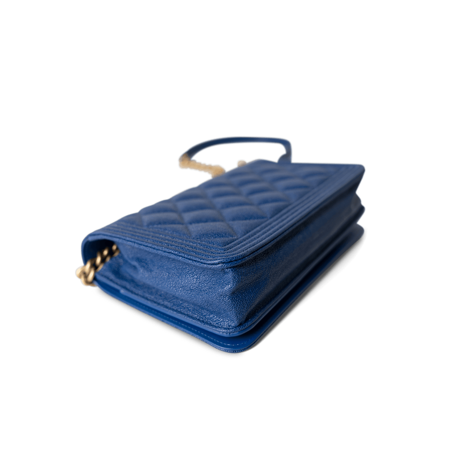 19A Blue Caviar Quilted Boy Wallet On Chain WOC Antique Gold Hardware
