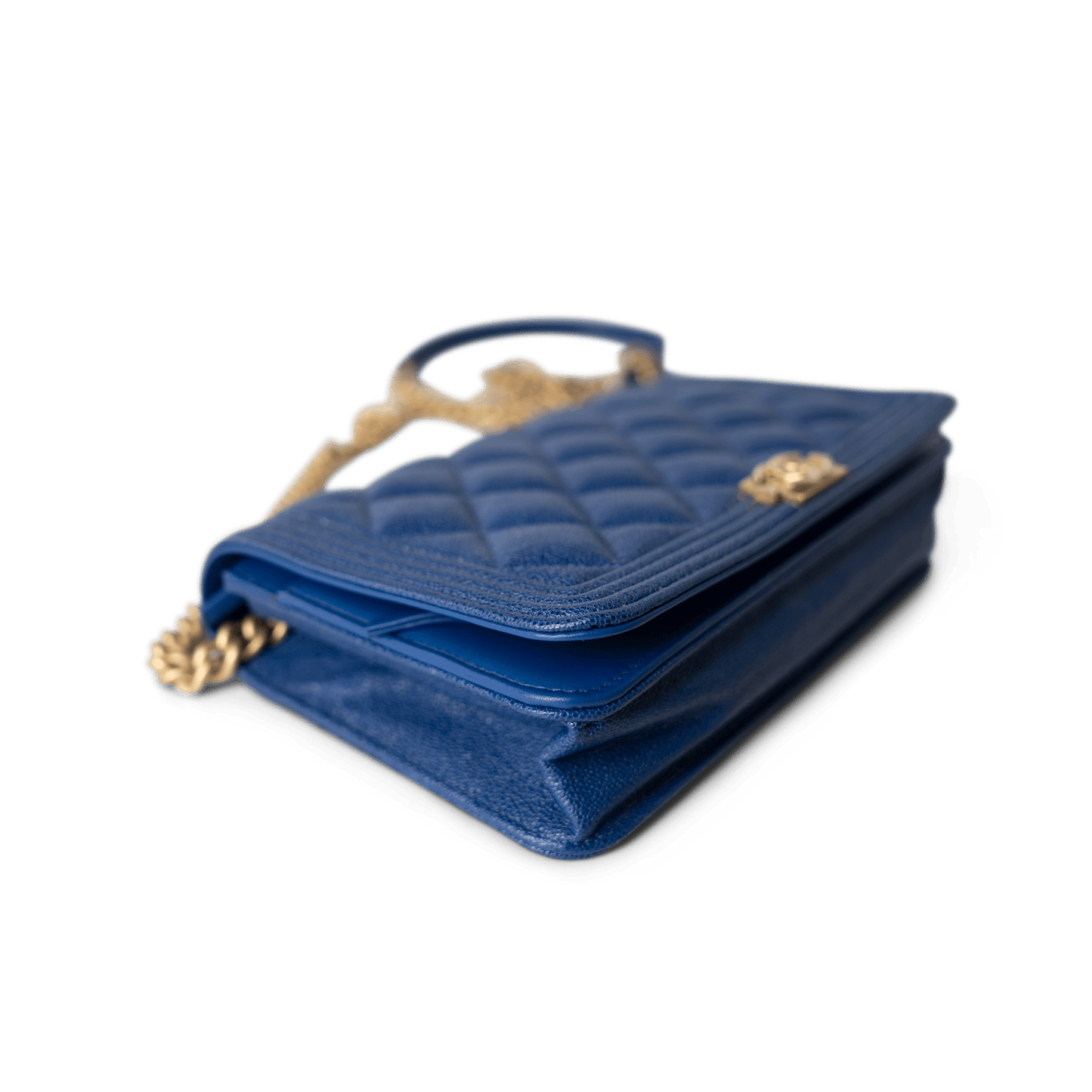 19A Blue Caviar Quilted Boy Wallet On Chain WOC Antique Gold Hardware