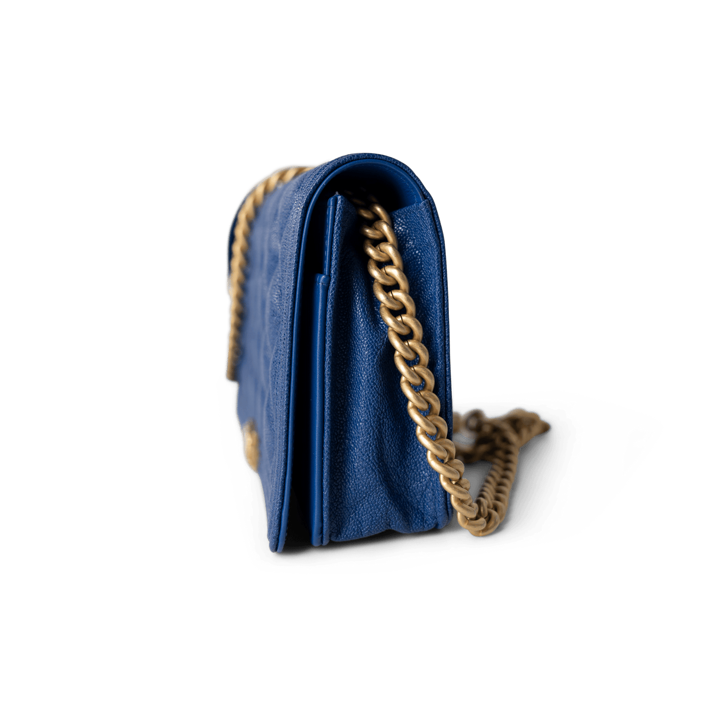 19A Blue Caviar Quilted Boy Wallet On Chain WOC Antique Gold Hardware