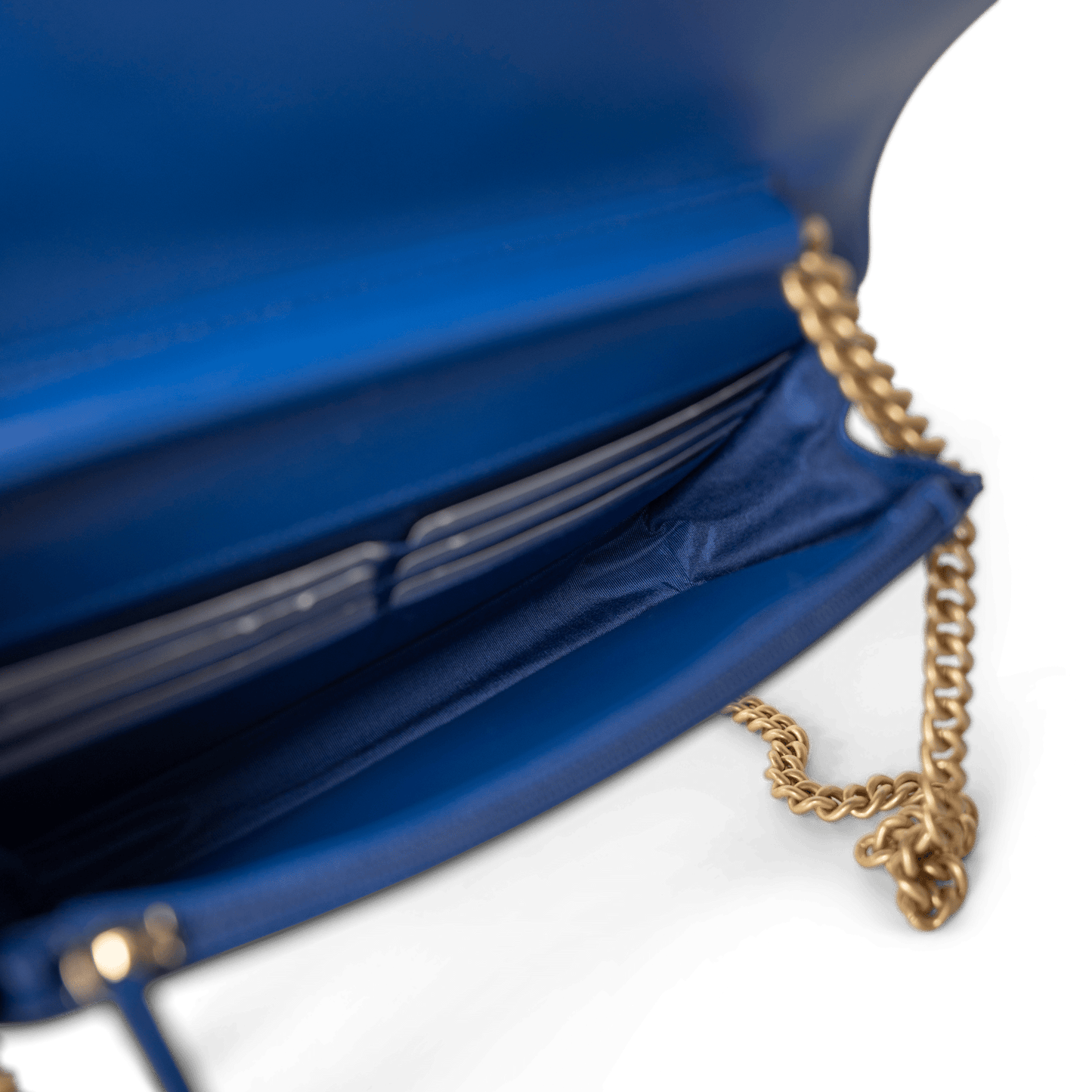 19A Blue Caviar Quilted Boy Wallet On Chain WOC Antique Gold Hardware